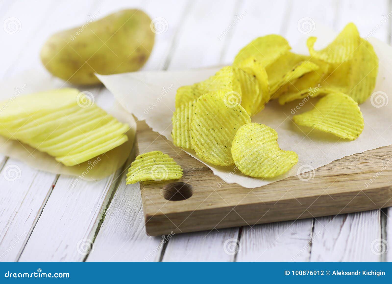 Potato Chips on a Wooden Tray Stock Photo Image of food, flavor