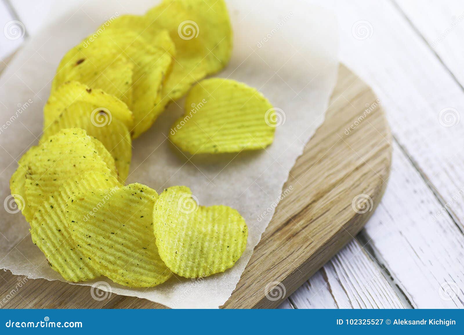 Potato Chips on a Wooden Tray Stock Image Image of crisp, appetizer