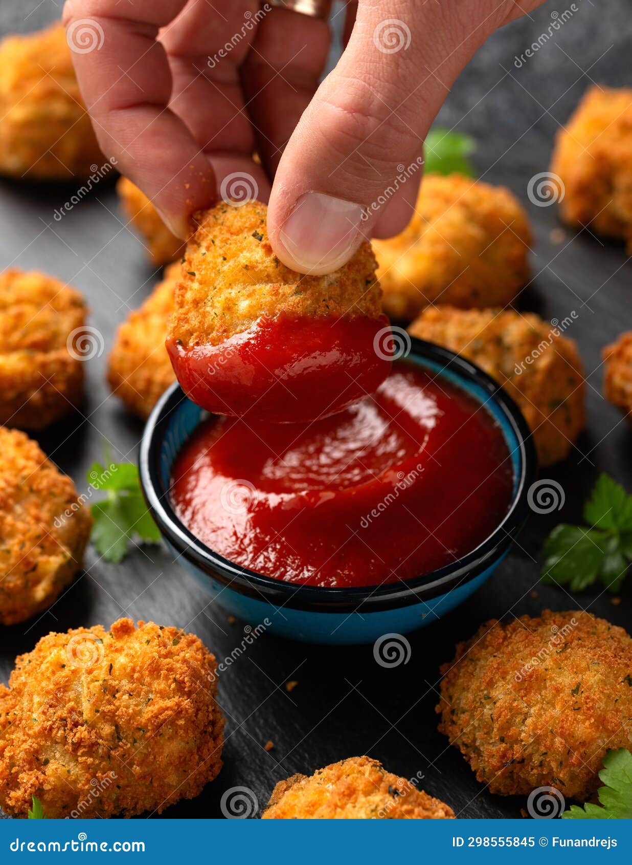 Potato Croquettes with Ham and Cheese on Stone Board Stock Image