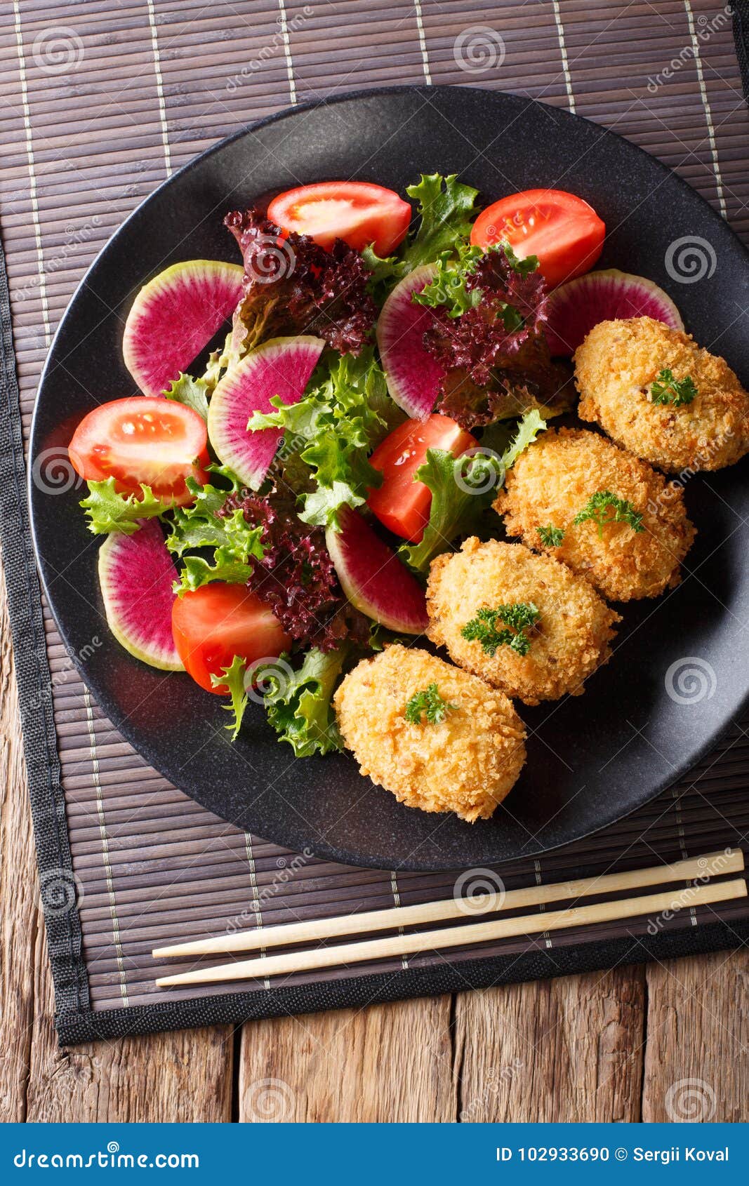Potato Croquettes, or Japanese Korokke, Served with Fresh Salad Stock ...