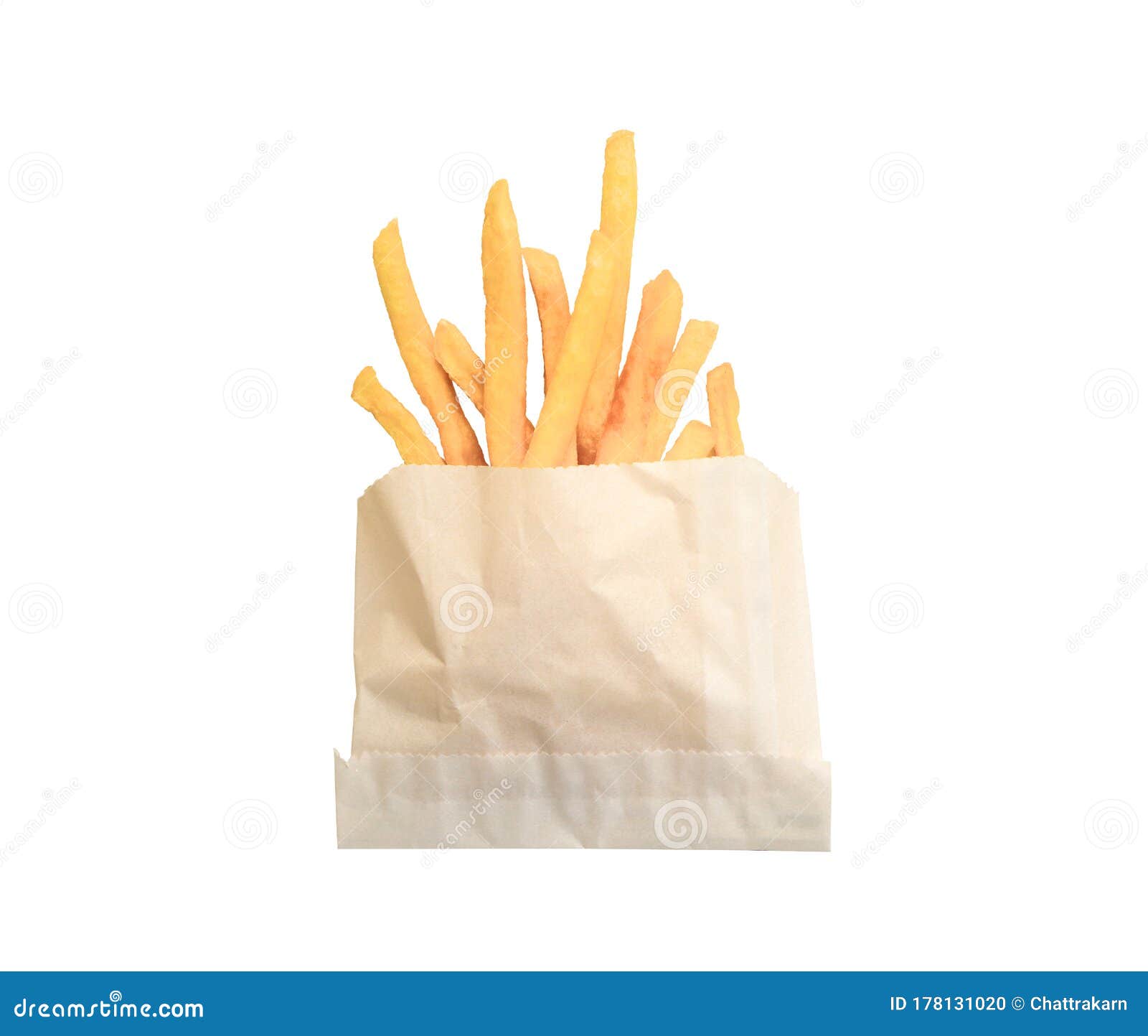 French Fries in Paper Bag on White Background. Stock Photo - Image