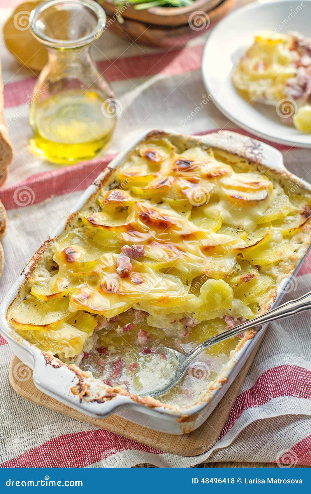 Potato Gratin with Bacon and Cheese Stock Photo Image of baked, food
