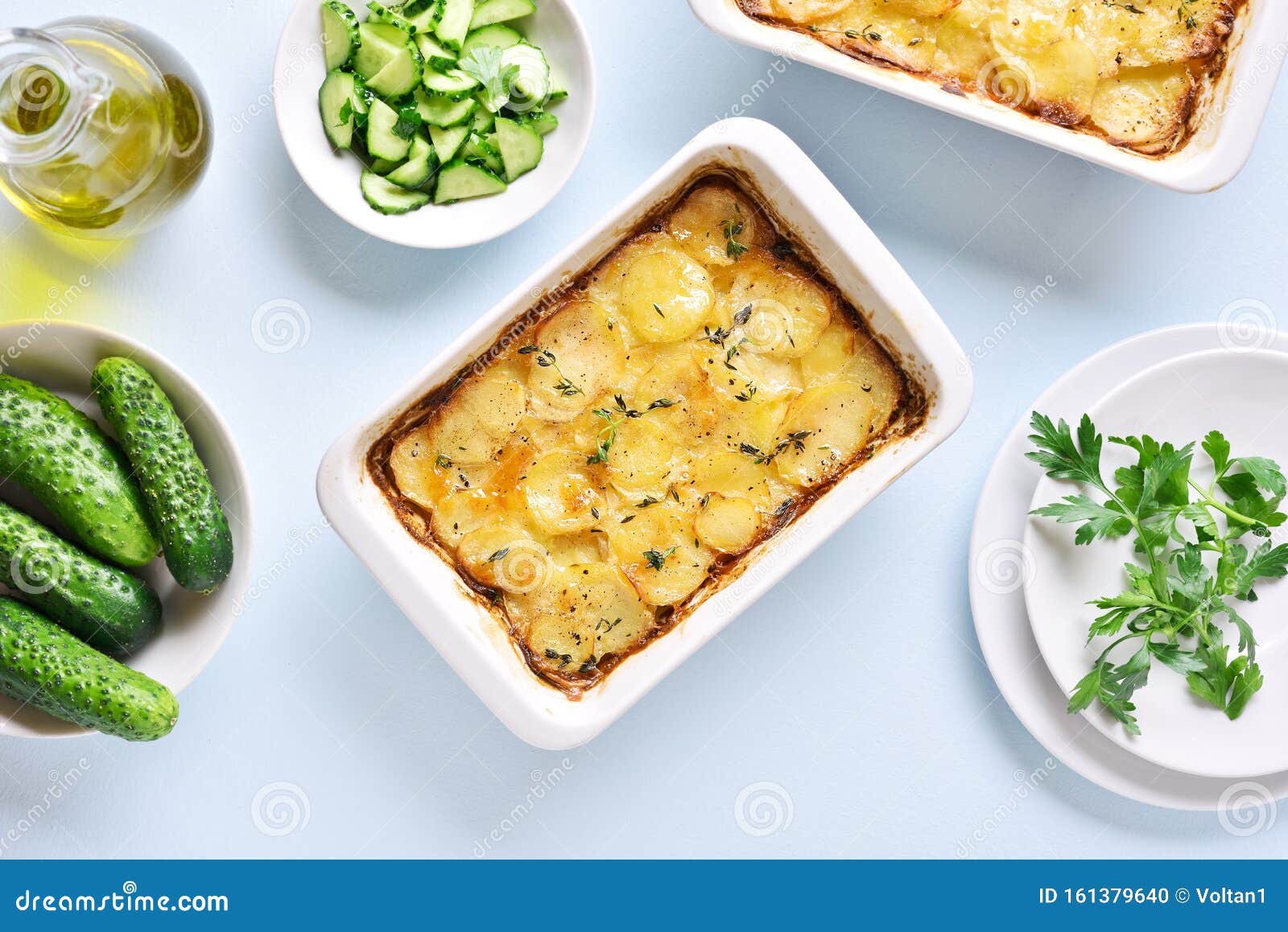 Potato Gratin in Baking Dish Stock Photo - Image of cheese, baked ...