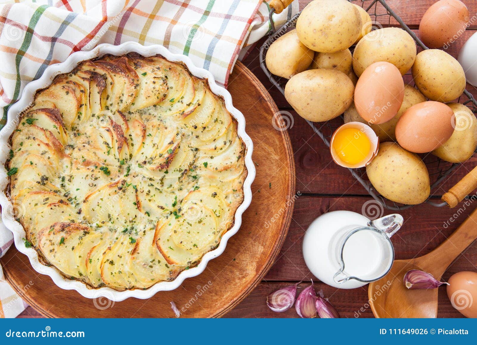 Potato Gratin in Round Baking Dish Stock Photo Image of kitchen