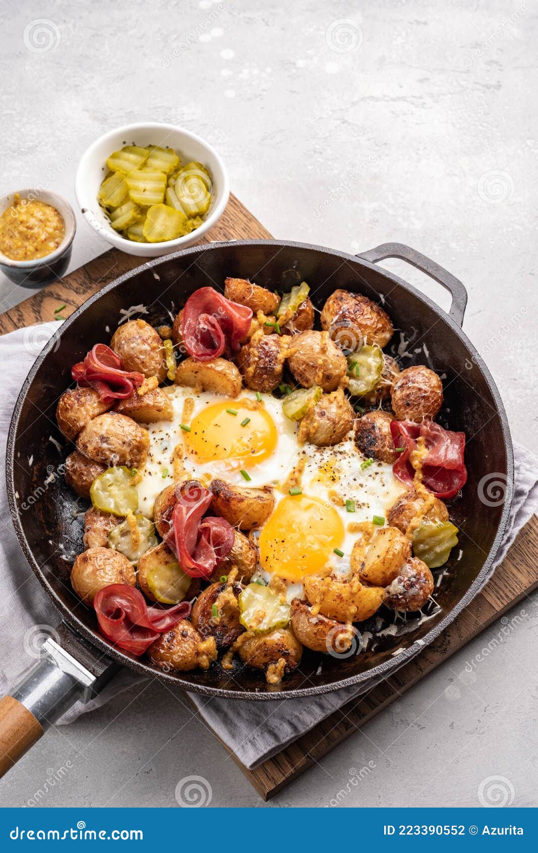 Potato Hash with Fried Eggs for Breakfast Stock Photo Image of bacon