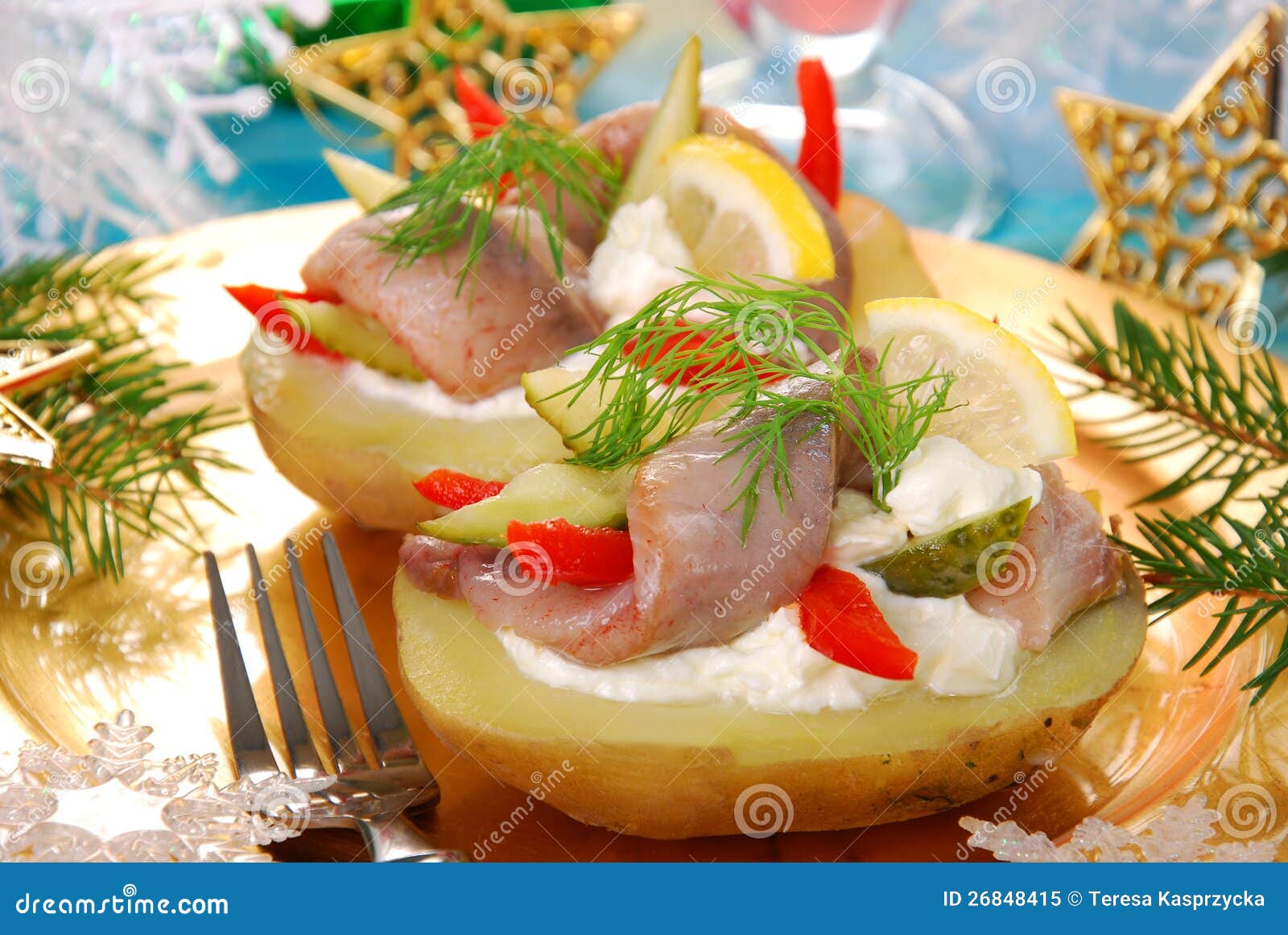Potato with Herrings and Sour Cream Stock Image Image of fish