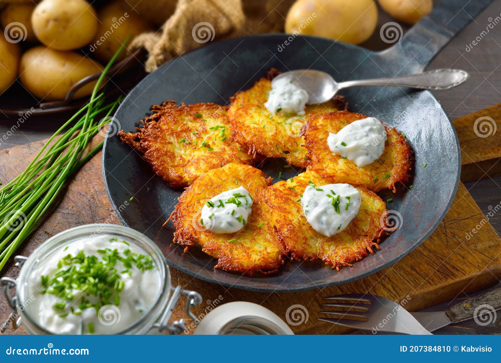 potato pancakes with curd and chives