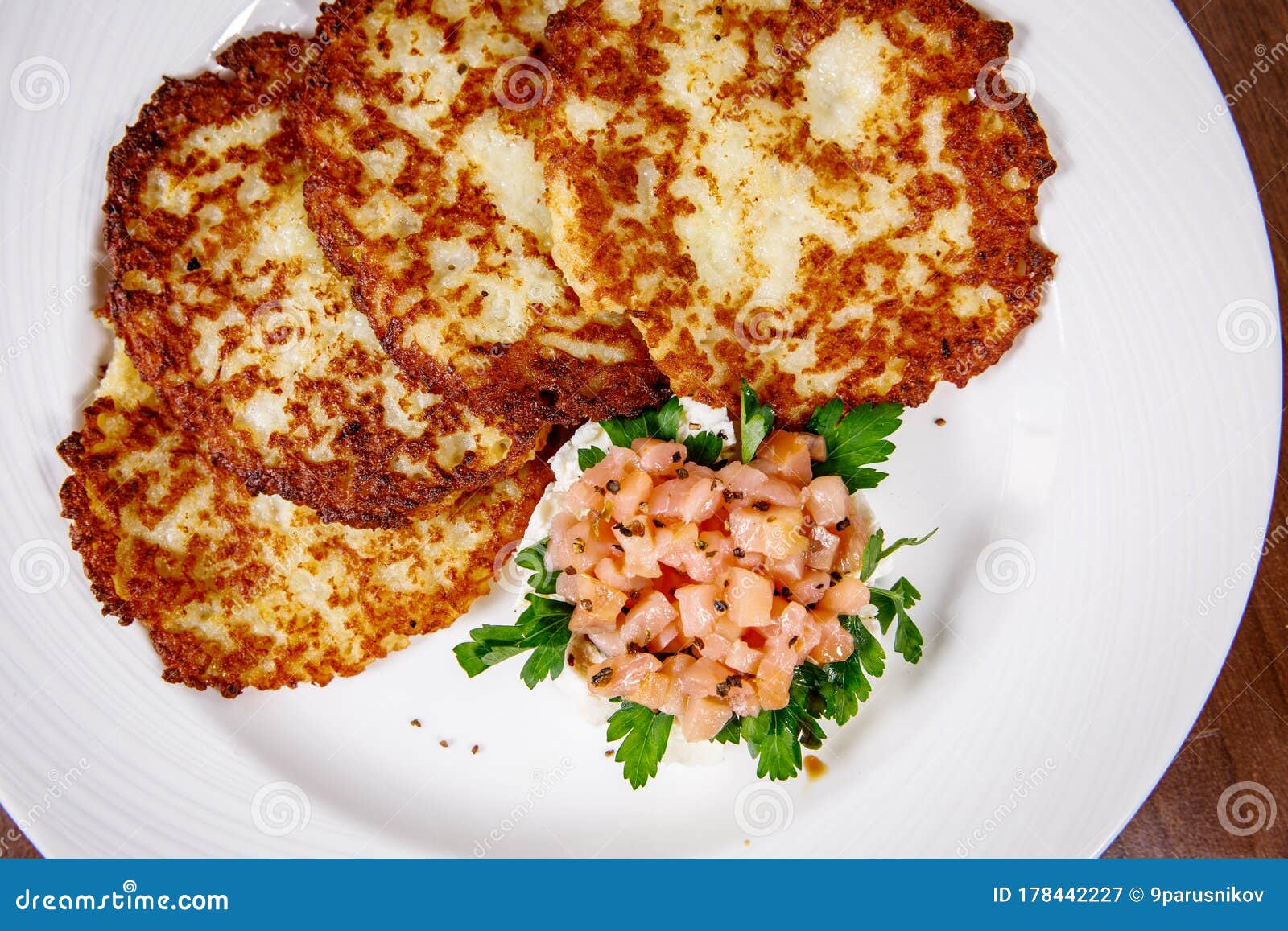 Potato Pancakes with Fish Tartate Stock Image Image of tartate