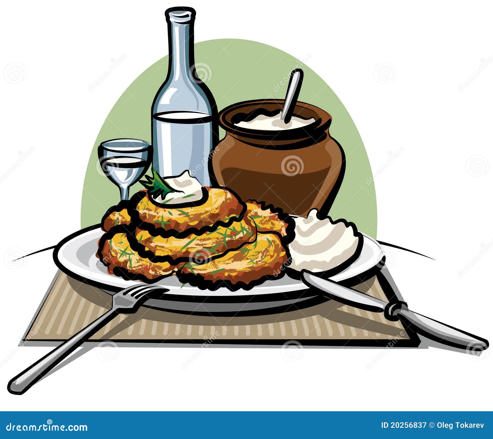 Potato Pancakes with Sour Cream Stock Illustration Illustration of