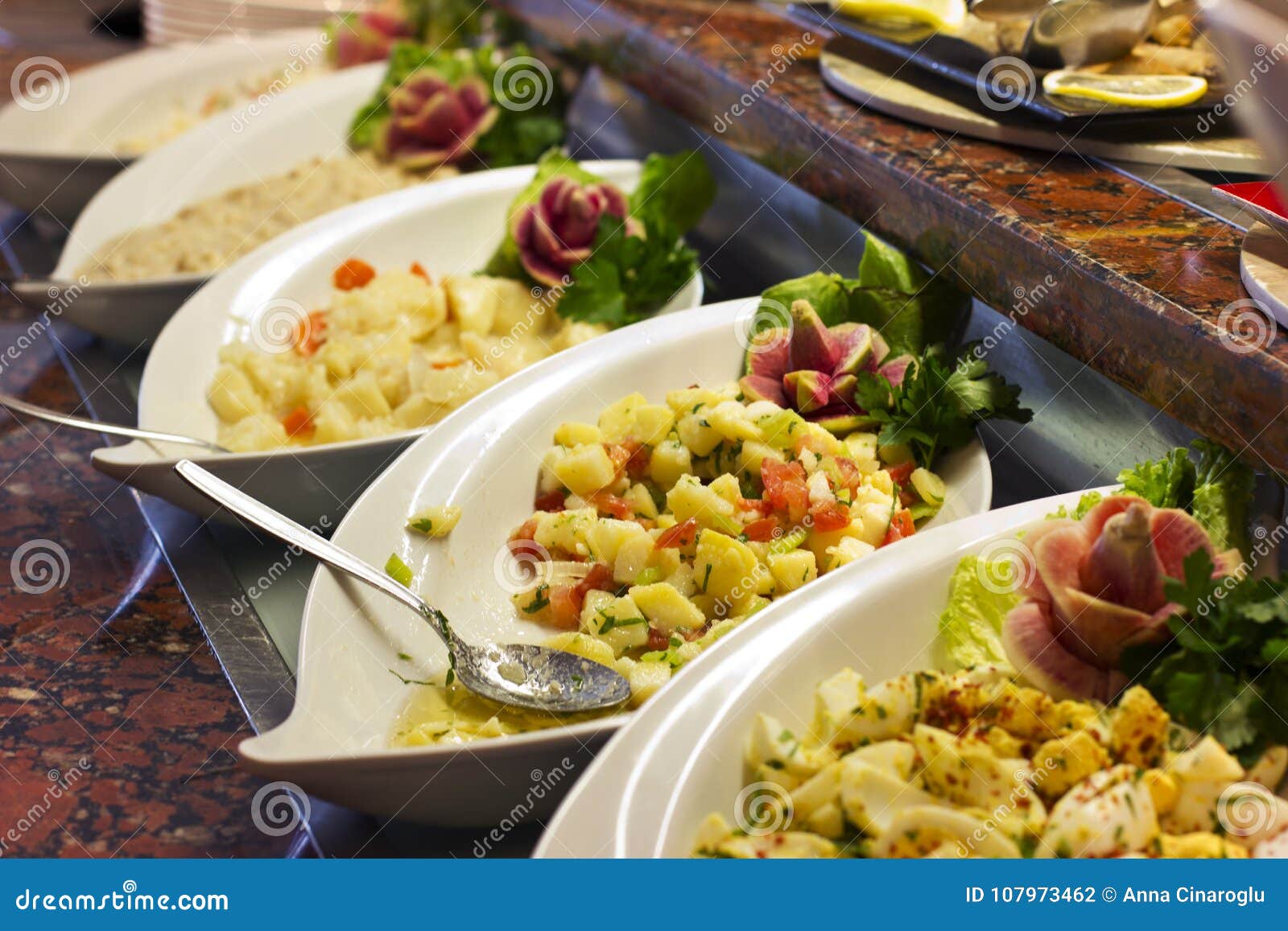 Potato Salad in a White Dish on Open Buffet Stock Photo Image of