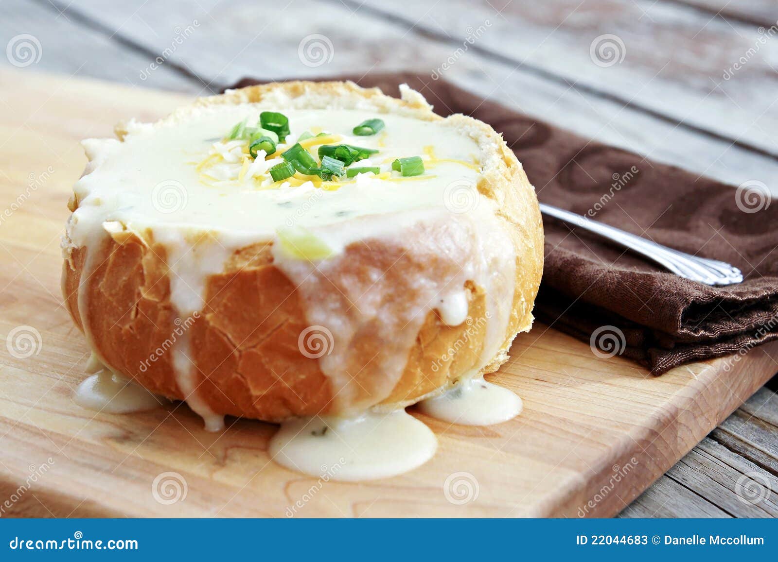 potato soup in bread bowl