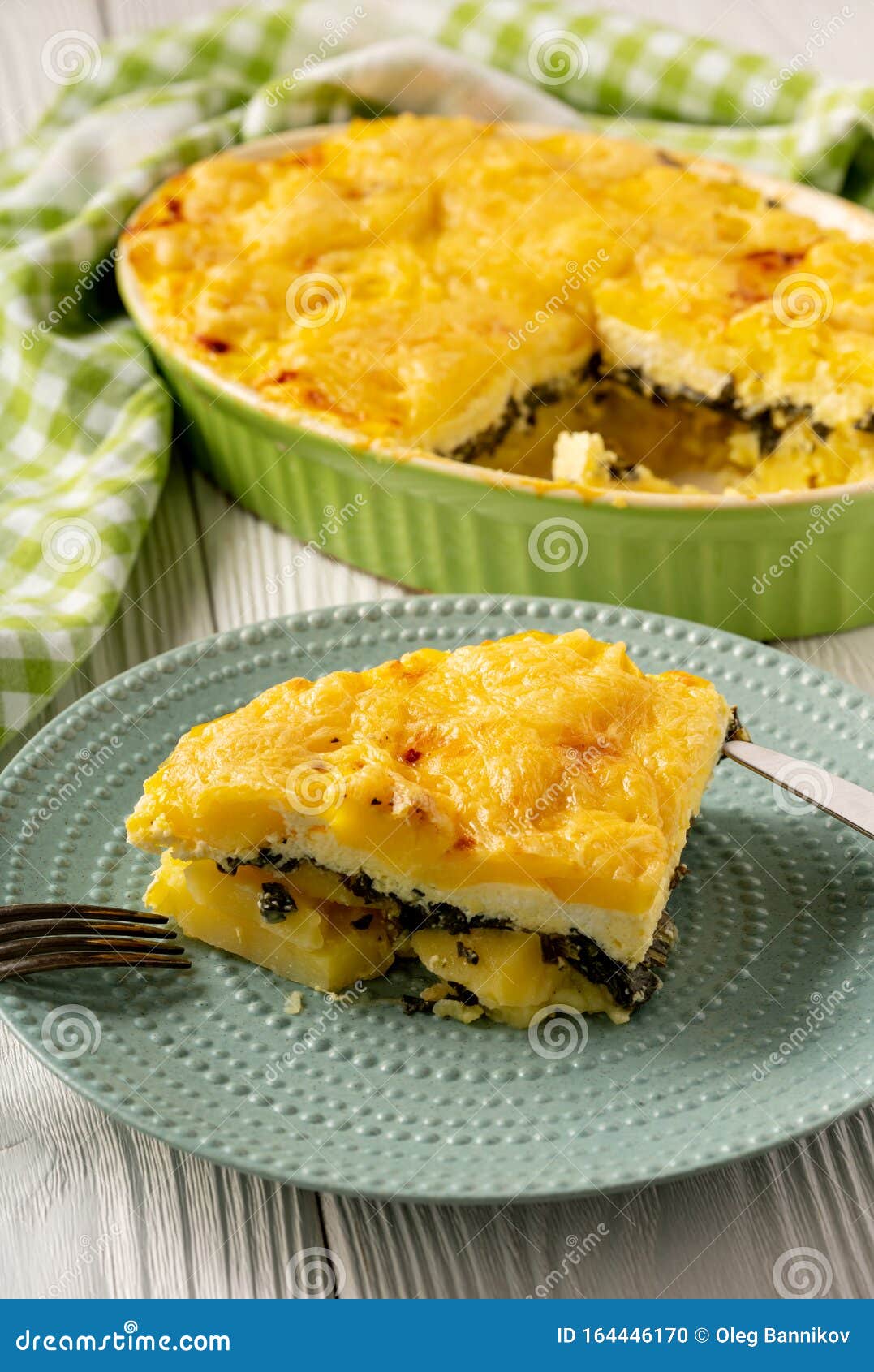Potato, Spinach and Feta Cheese Casserole. Stock Photo Image of