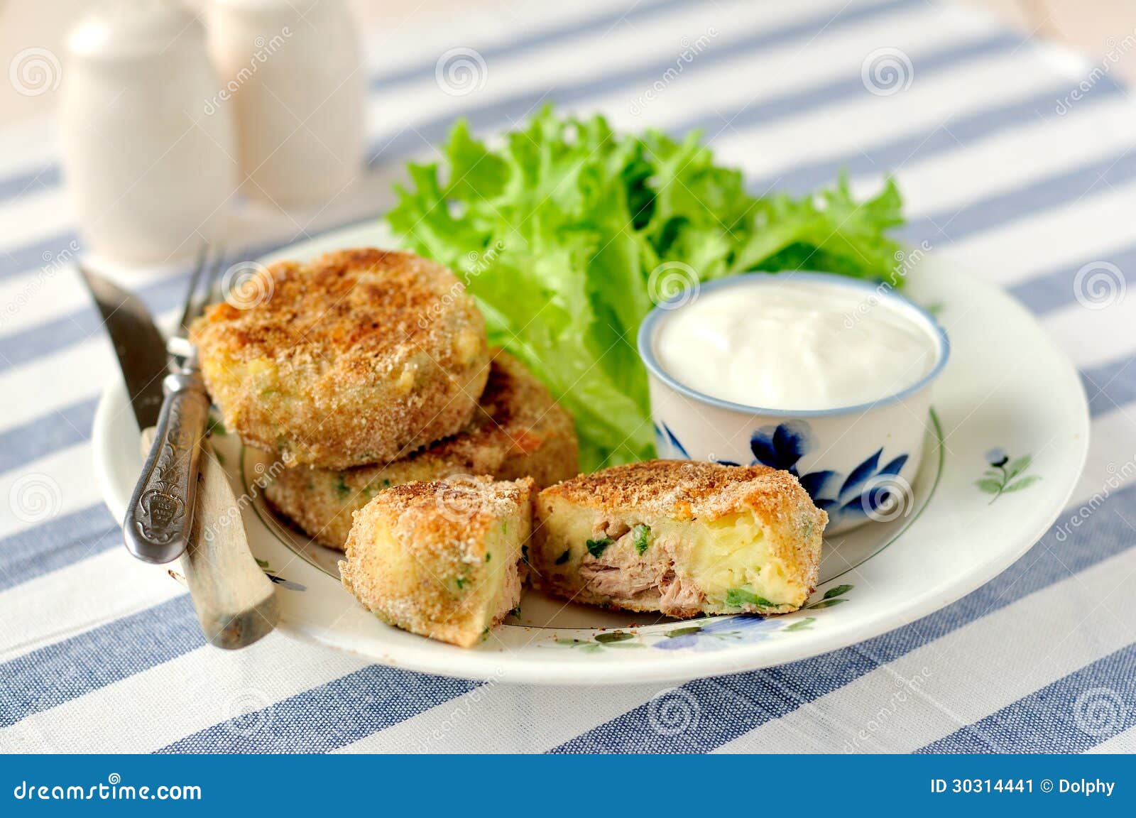 Potato and Tuna Cakes stock image. Image of meal, copyspace 30314441