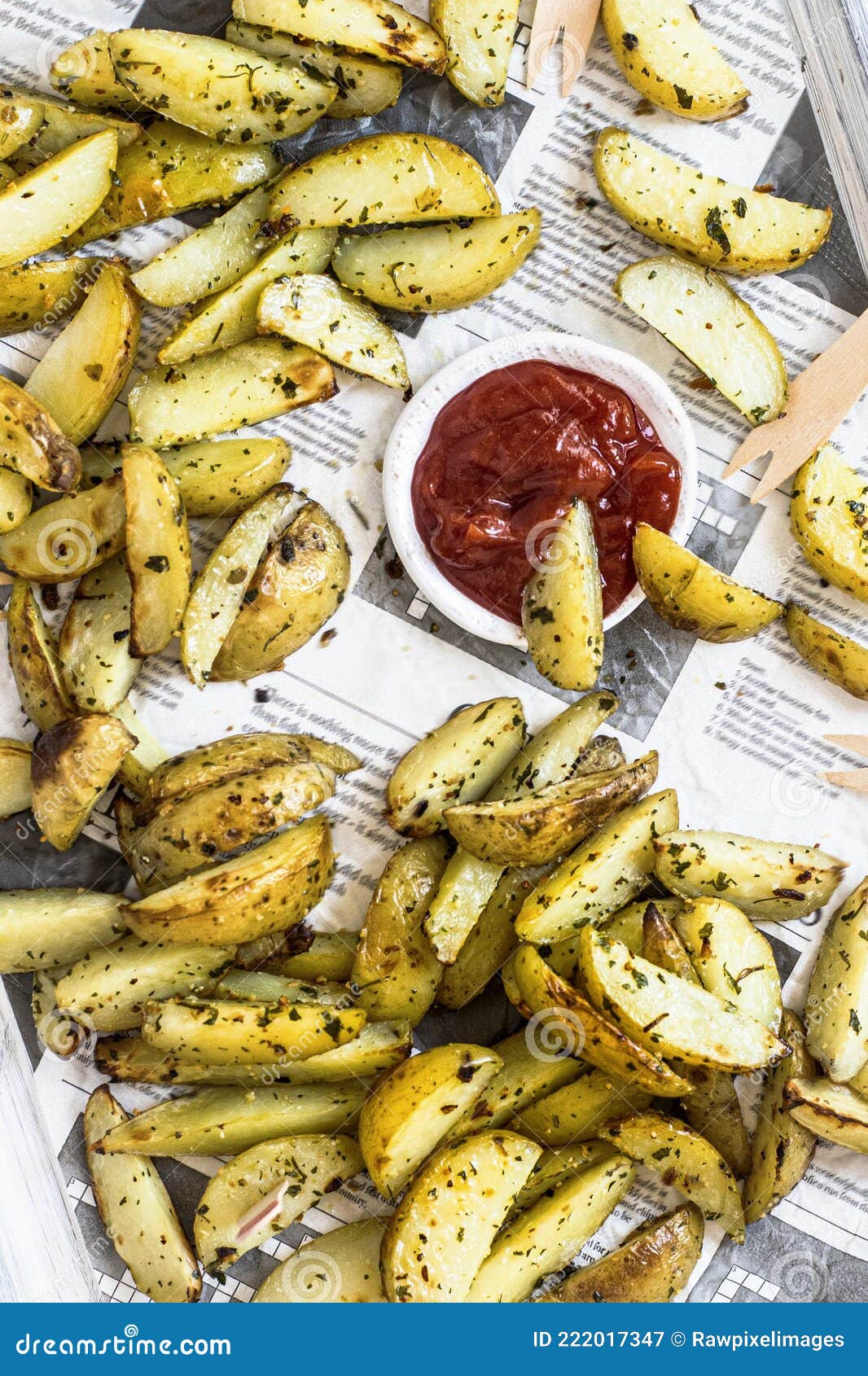 Potato Wedges with Ketchup on a Tray Stock Image Image of cooked