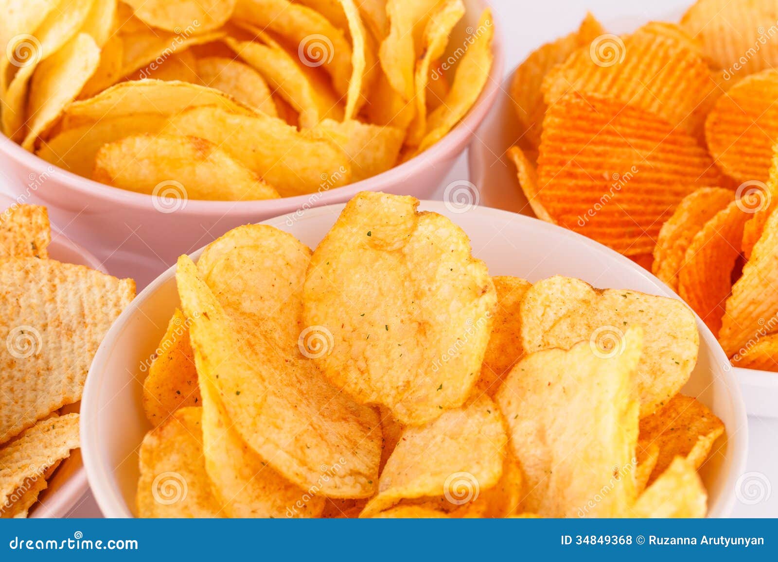 Potato and Wheat Chips in Bowls Stock Photo Image of closeup, french 34849368