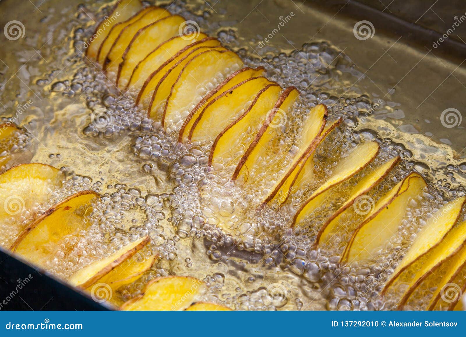Potatoes in boiling fat stock photo. Image of cooking 137292010