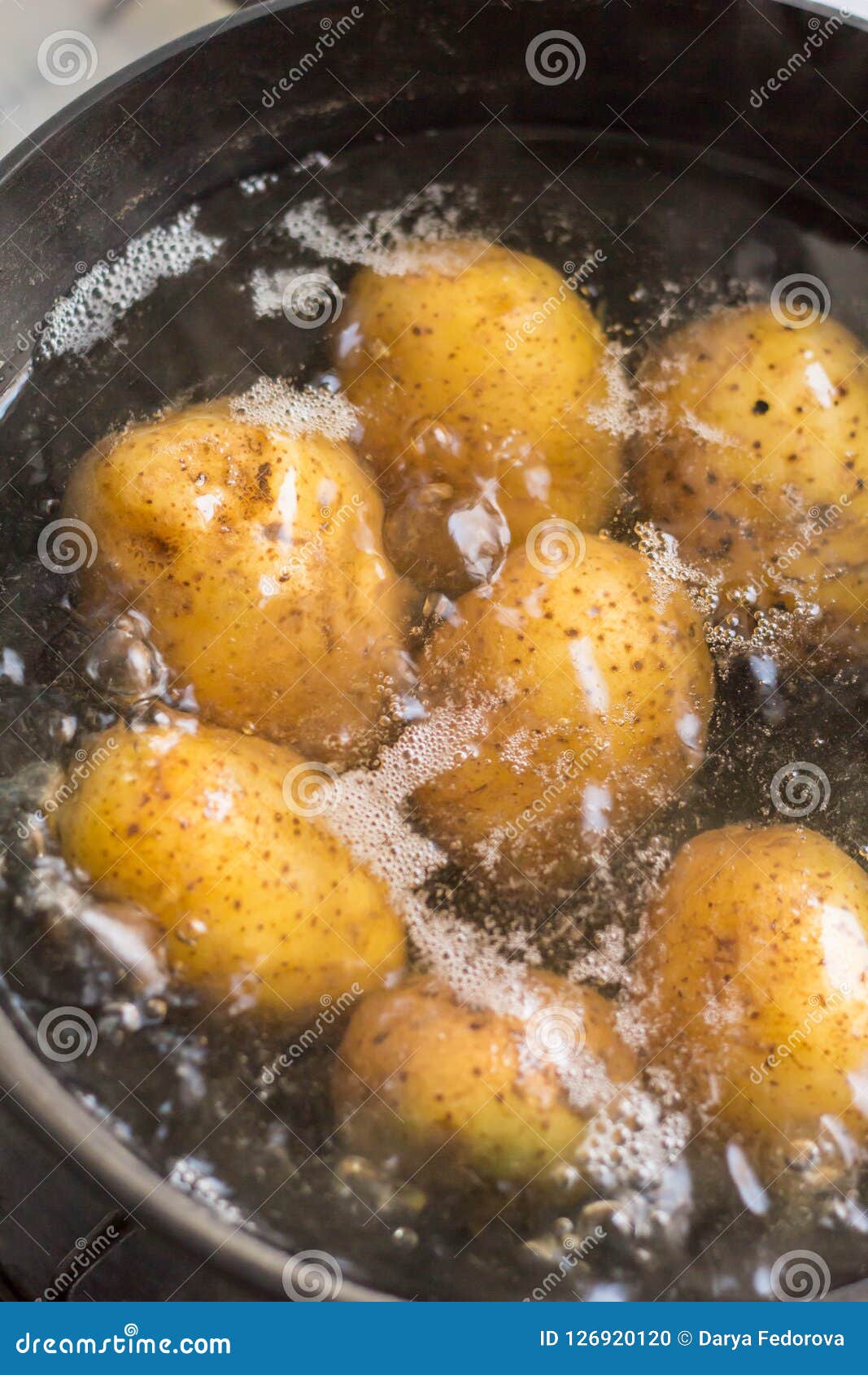 Potatoes Boiling in a Saucepan on a Gas Hob Stock Photo Image of