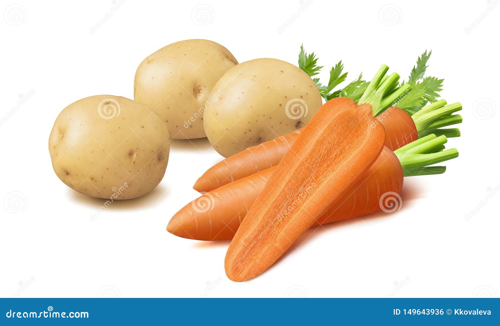 Potatoes and Carrots Isolated on White Background Stock Photo Image