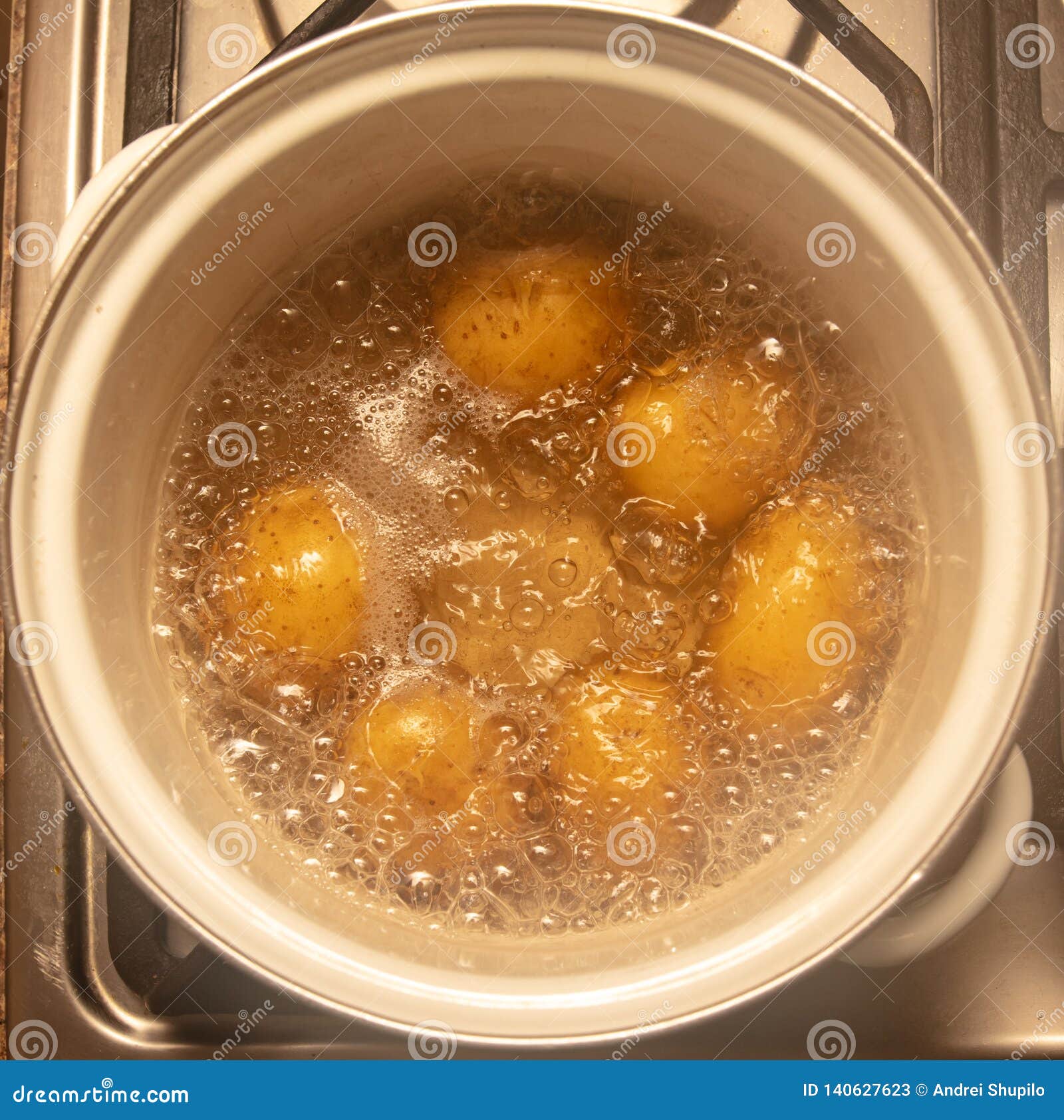 Potatoes are Cooked in a Pan in the Kitchen Stock Image Image of