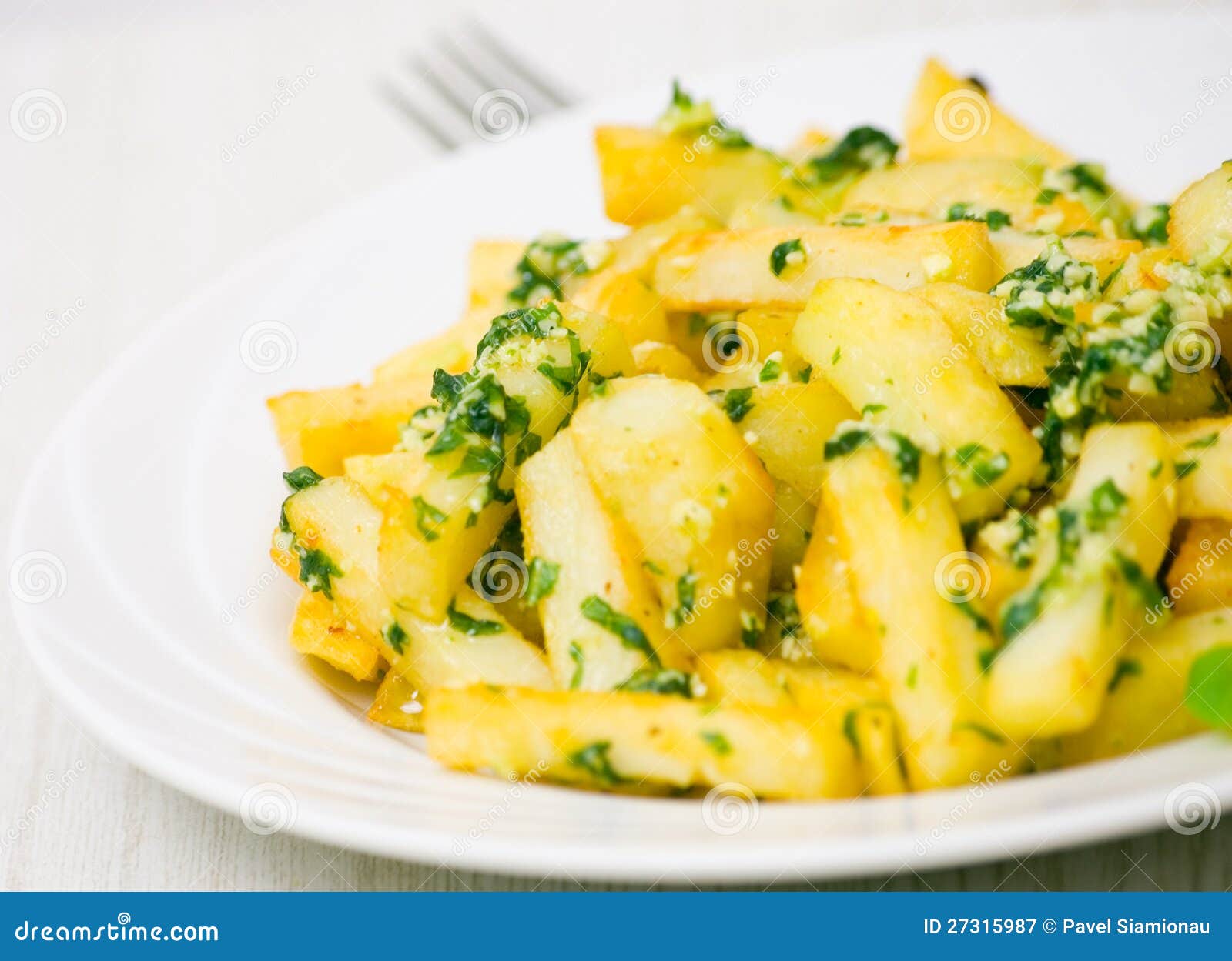 Potatoes Fries in the Plate with Pesto Stock Image Image of freshness