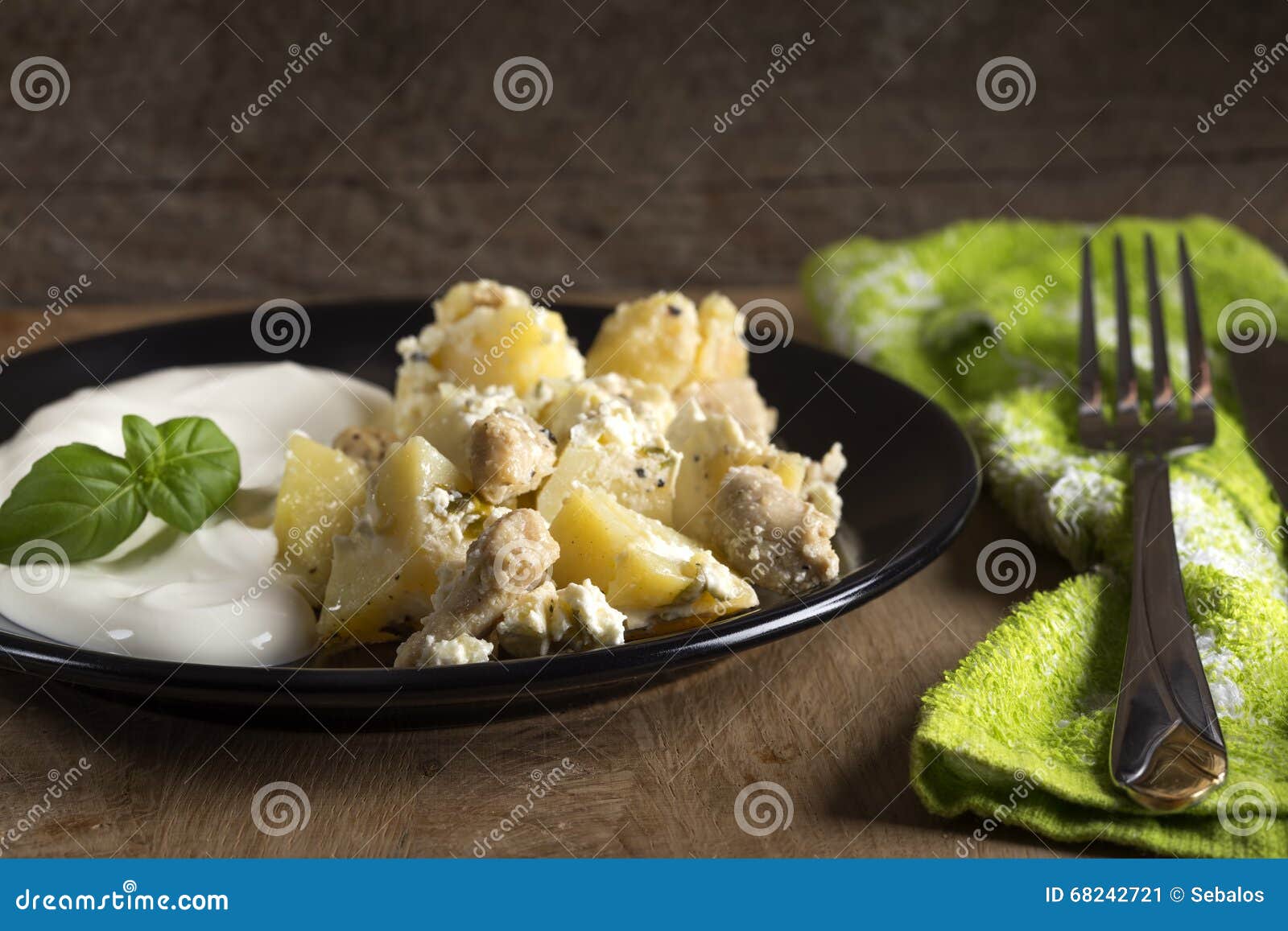 Potatoes Gratin with Sour Cream and Chicken Meat Stock Image Image of