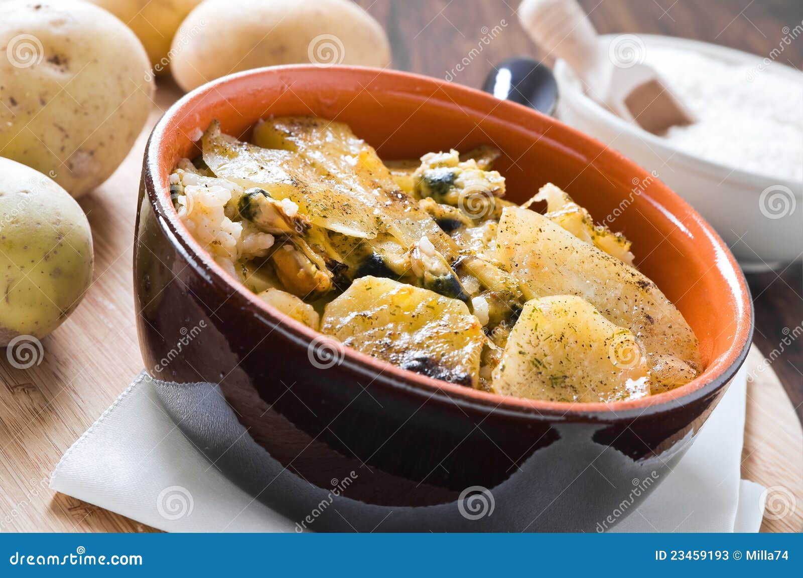 Potatoes, Rice and Mussels. Stock Image Image of dieting, meal 23459193