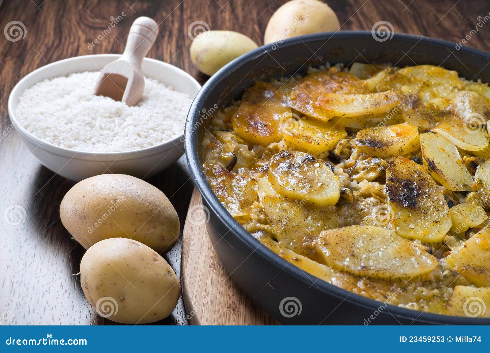 Potatoes, Rice and Mussels. Stock Image Image of cuisine