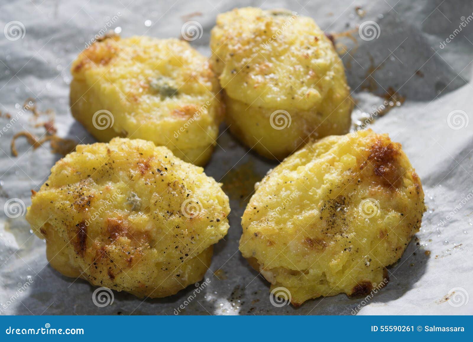 Potatoes with Stuffing of Cheese Stock Image Image of gratineed