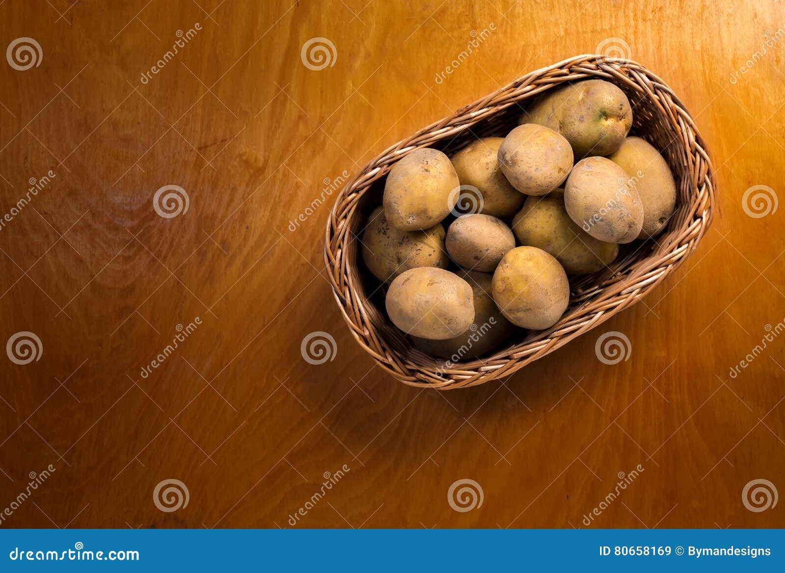 Potatoes in Wicker Basket on the Wooden Countertop Stock Image Image