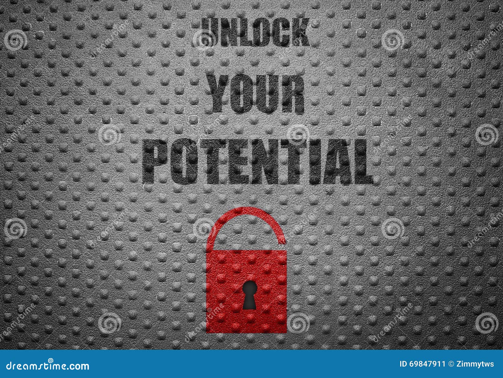 Potential Unlock. Red lock on metal background with Unlock Your Potential text