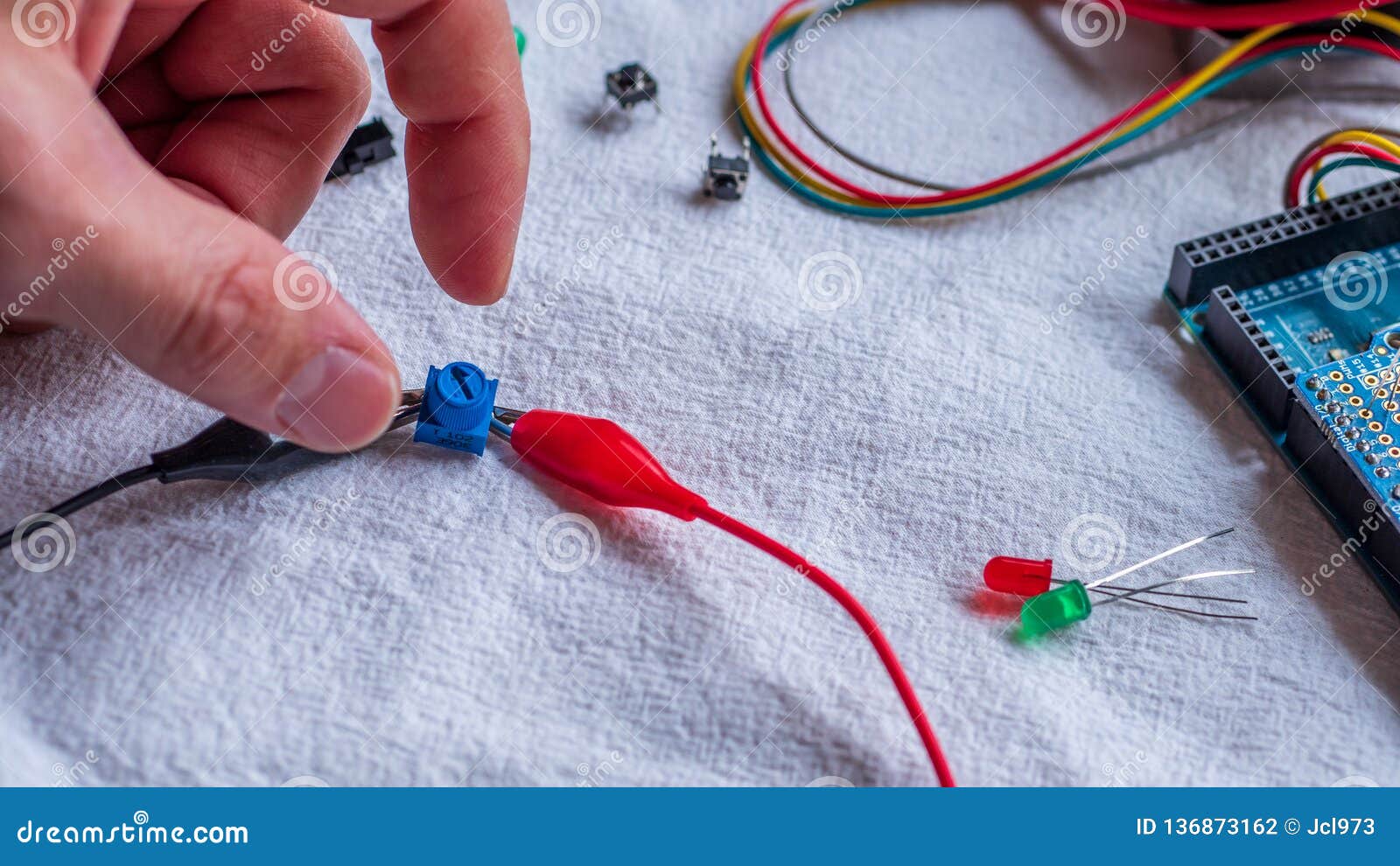 Potentiometer in Use As Part of a Microcontroller Build Stock Photo