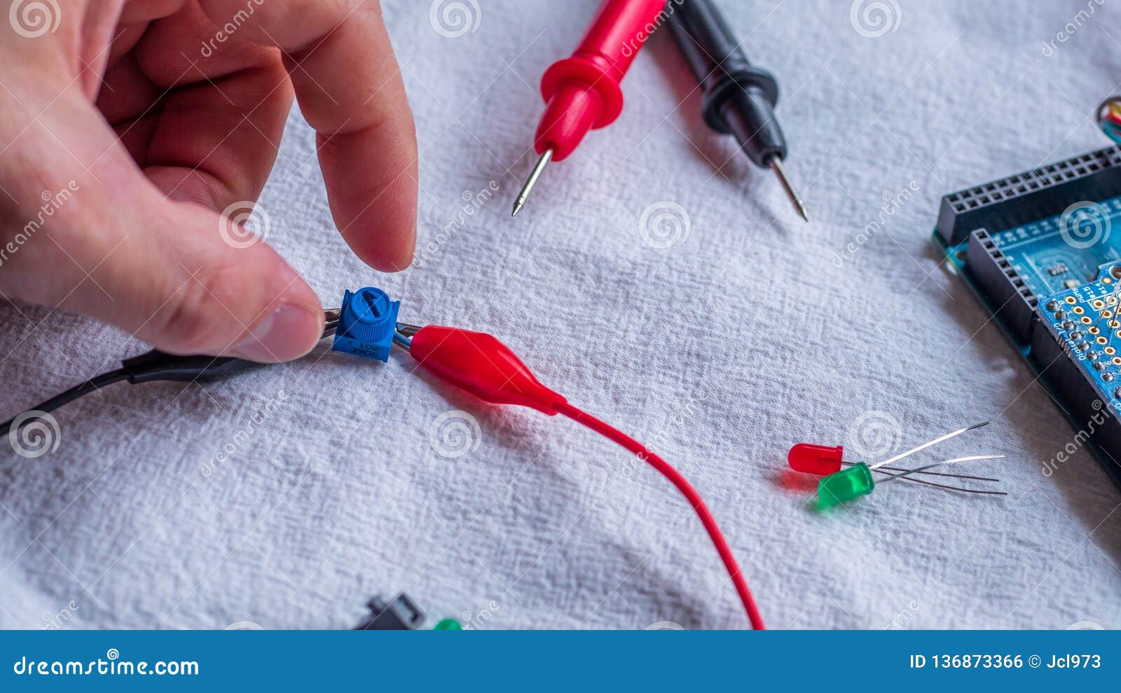 Potentiometer in Use As Part of a Microcontroller Build Stock Photo