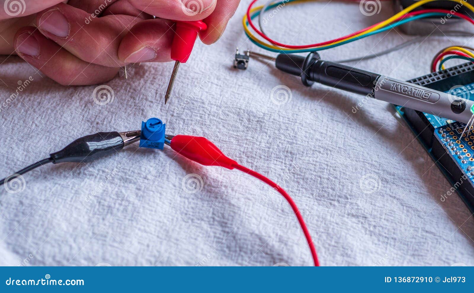Potentiometer in Use As Part of a Microcontroller Build Stock Photo