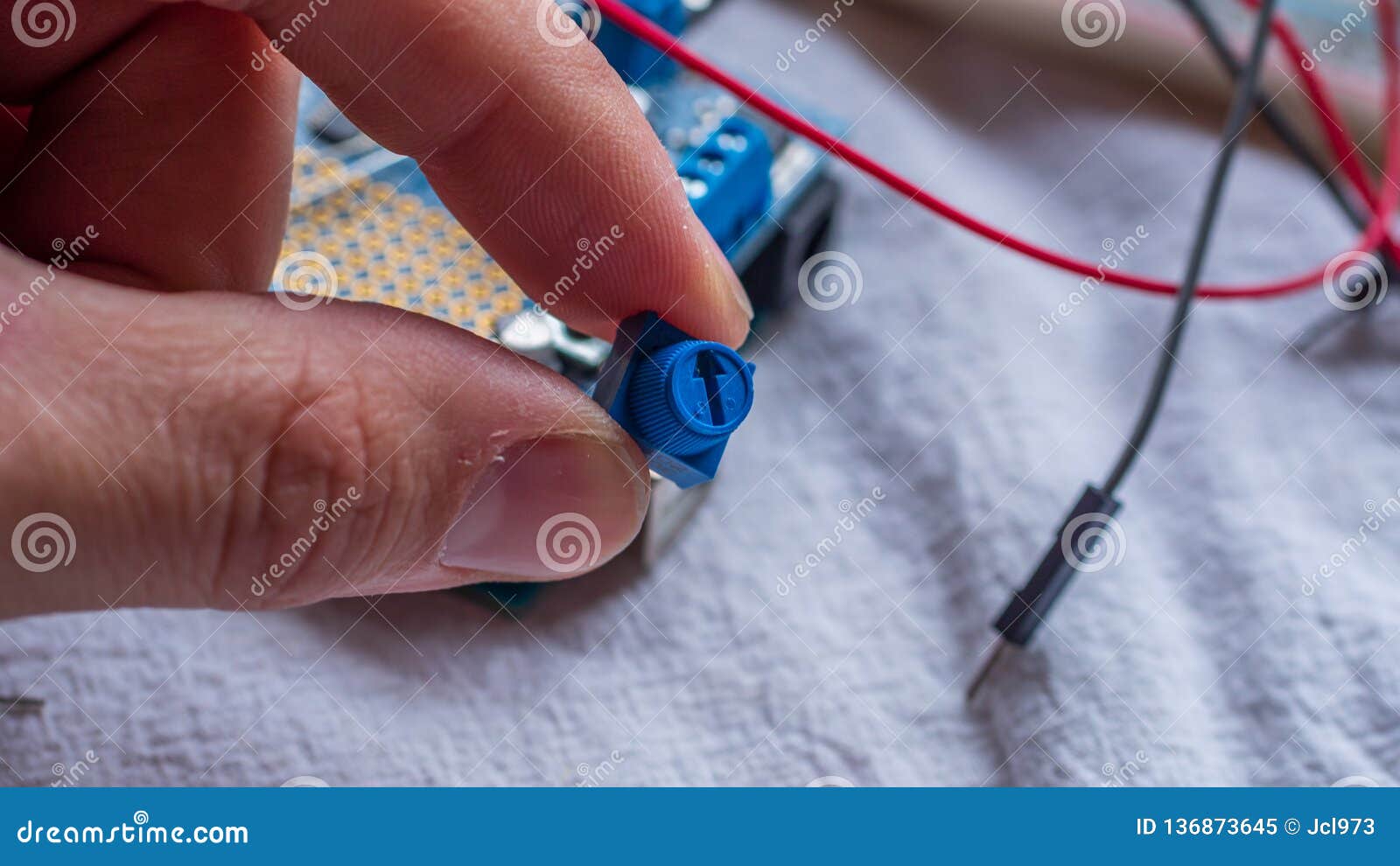 Potentiometer in Use As Part of a Microcontroller Build Stock Image