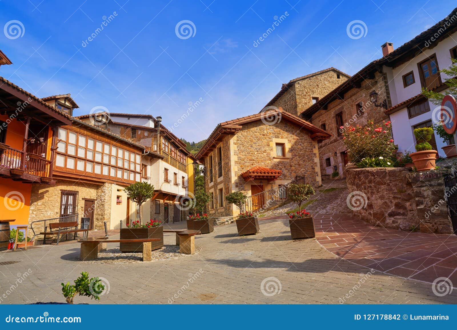 potes village facades in cantabria spain