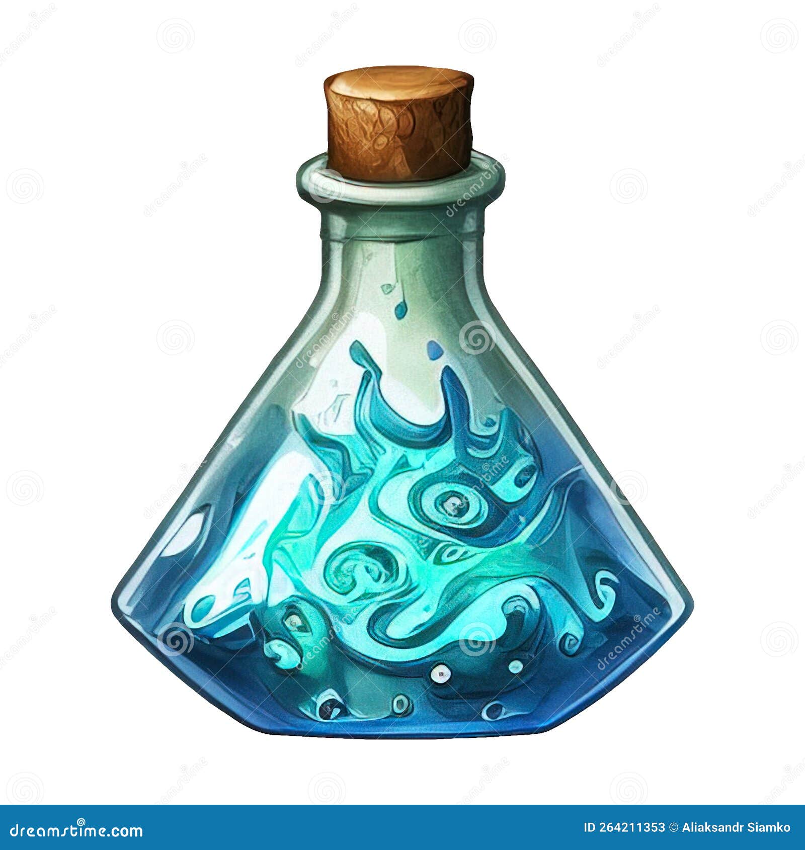Potion Bottle with Magic Elixir Cartoon Glass Flask with Colorful