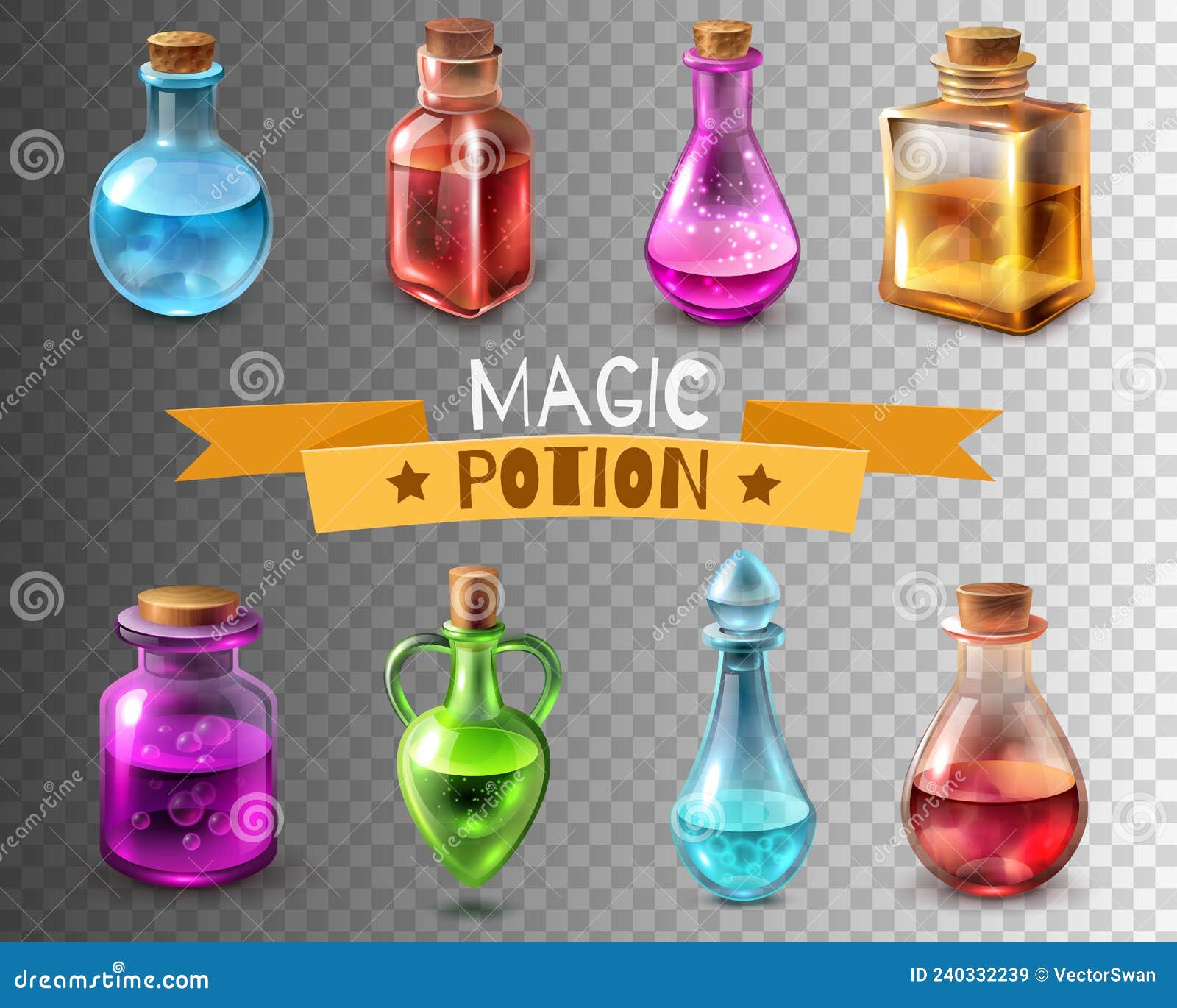 Potion Flasks Transparent Collection Stock Vector - Illustration of ...