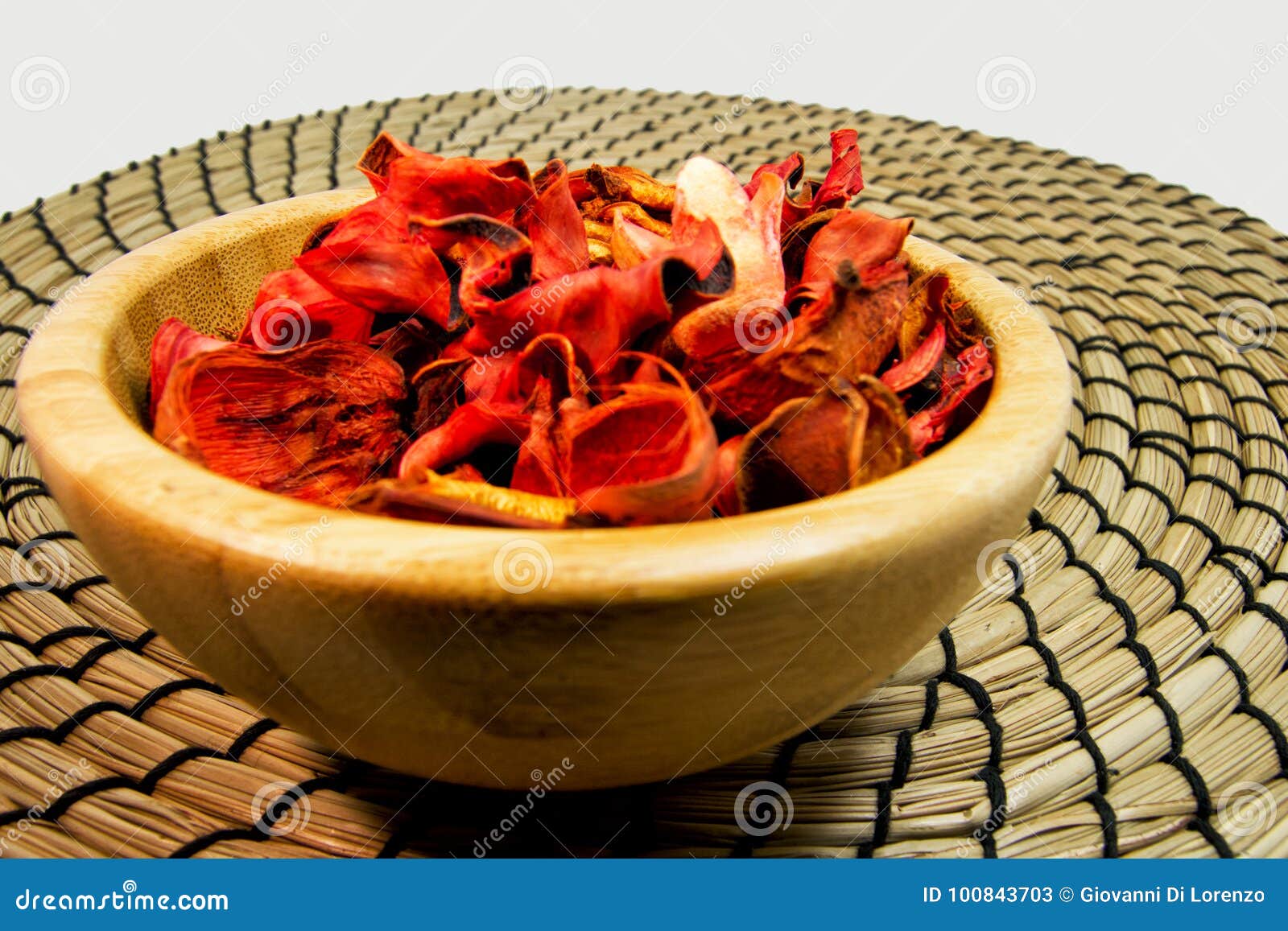 Potpourri of Dry Flowers in a Wooden Bowl. for Aromatherapy and Welness