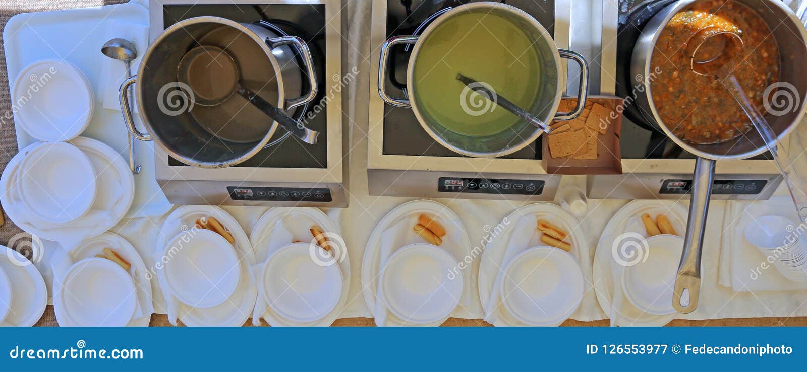 Pots in the Camp Kitchen with Plastic Dishes Stock Image Image of
