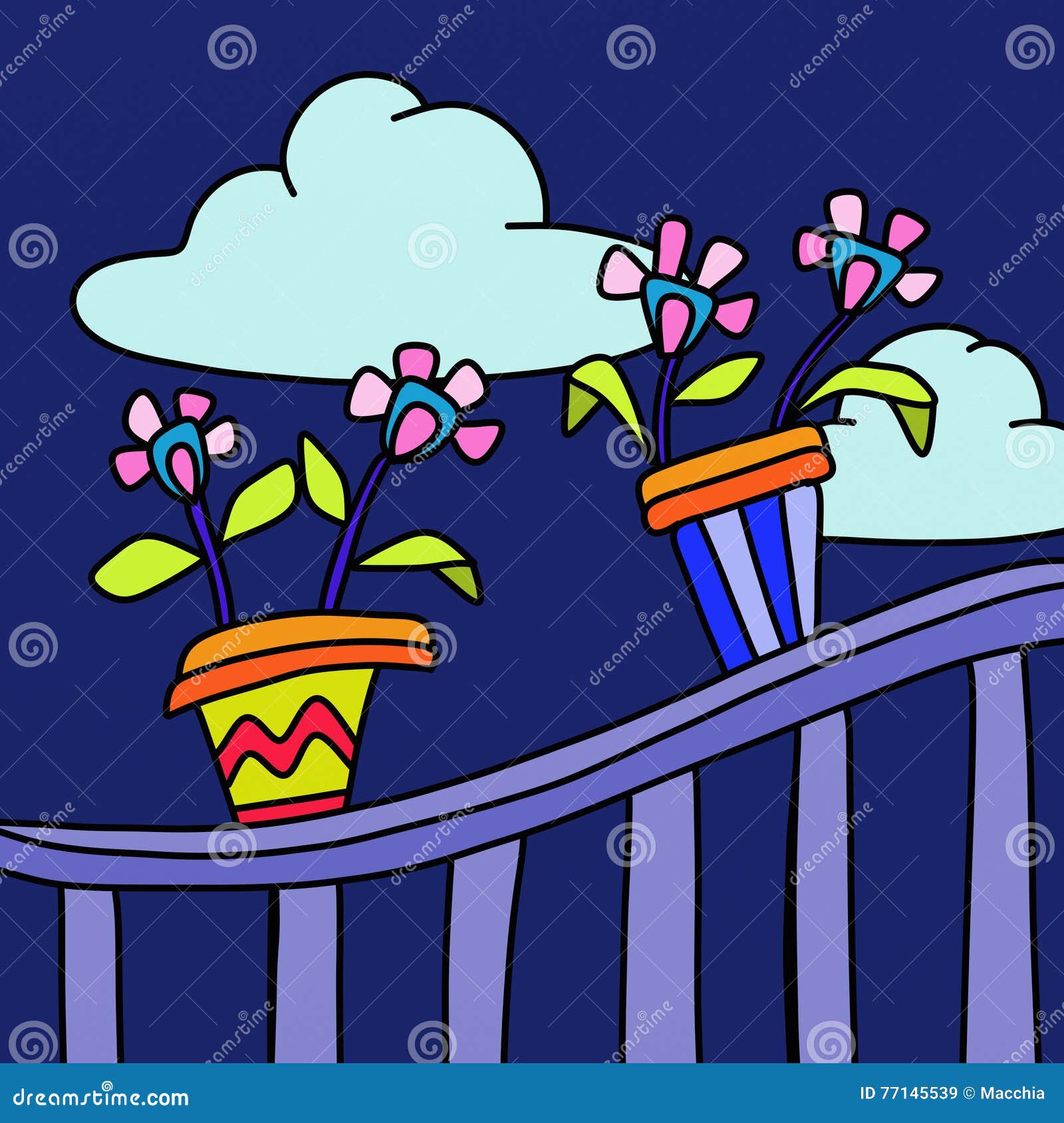 Pots of fantasy flowers stock illustration. Illustration of nature