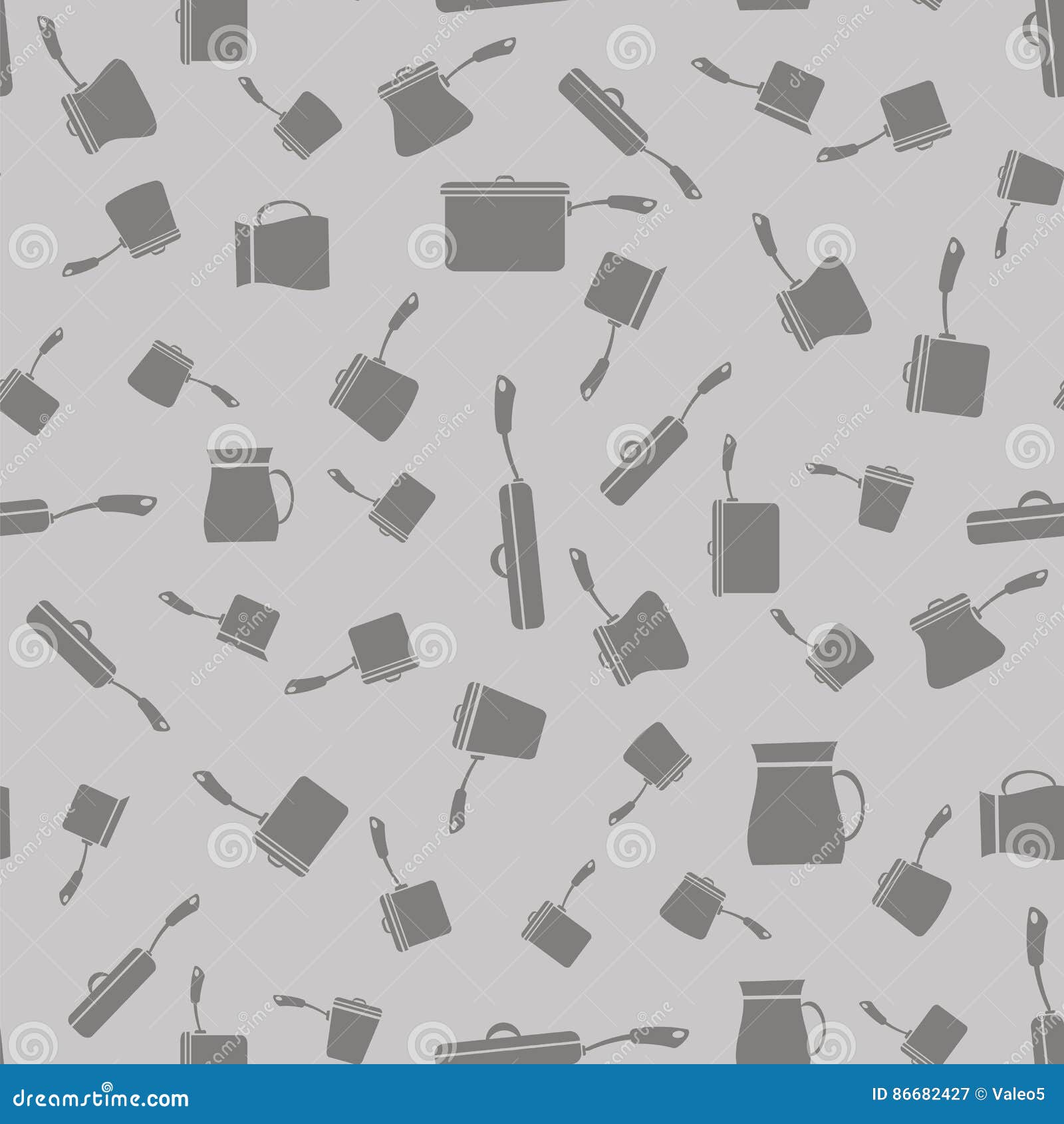 Pots and Pans Silhouettes Seamless Pattern Stock Vector Illustration