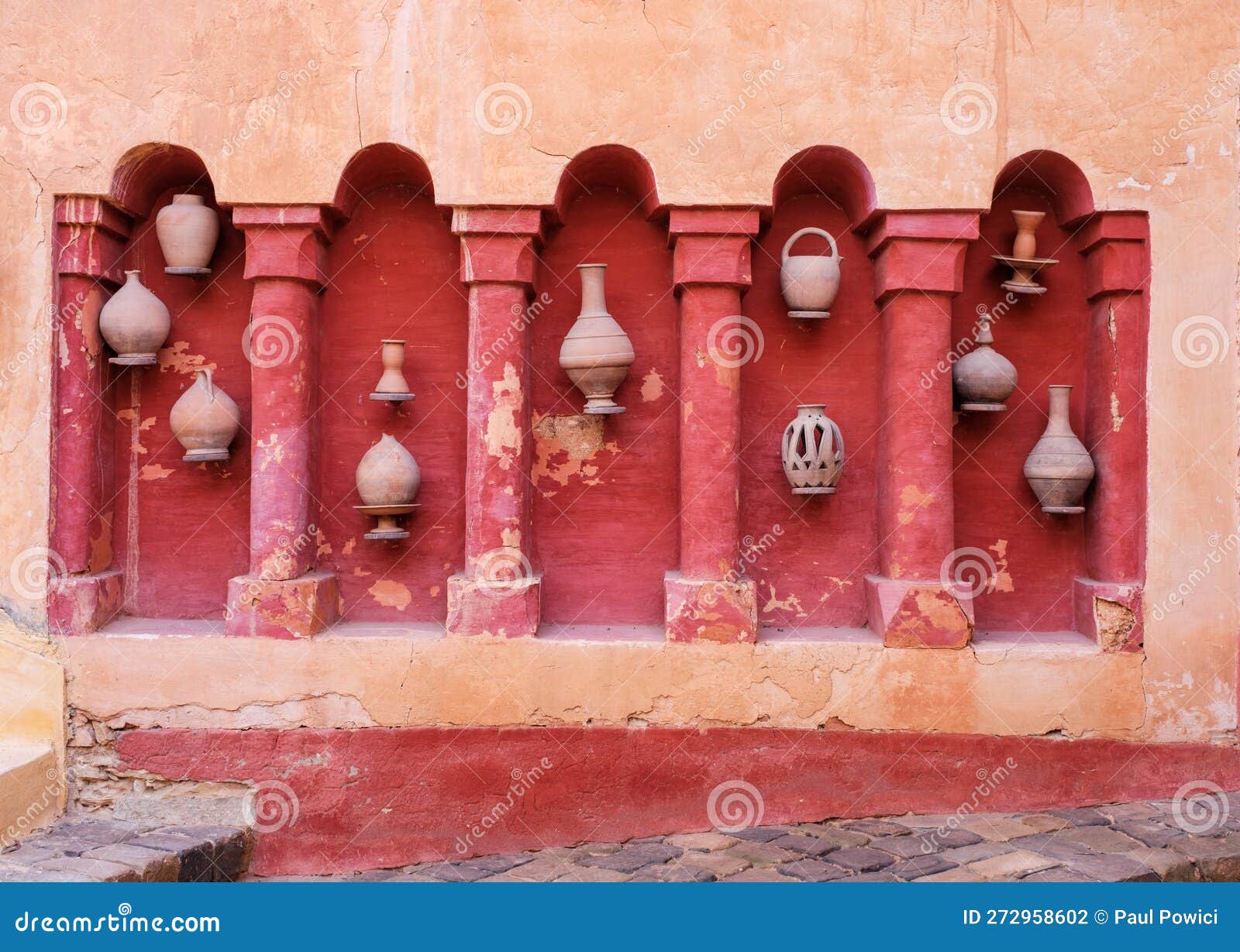 Pots and Urns Decorating a Wall in Agadir Morocco Stock Photo Image