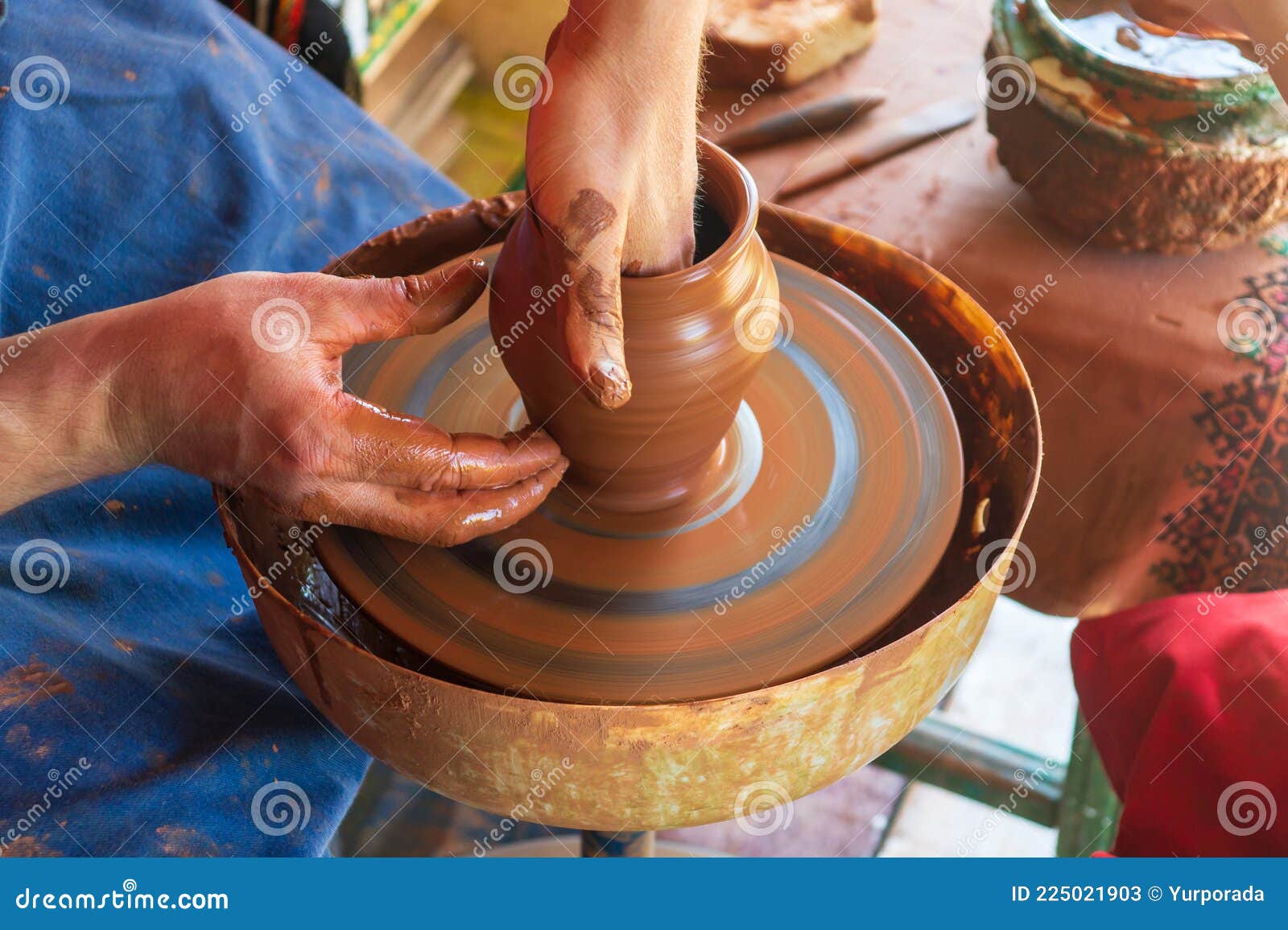 Potter Makes on the Pottery Wheel Clay Pot. Hands of the Master Close-up  during Work Stock Image - Image of shape, kickwheel: 225021903