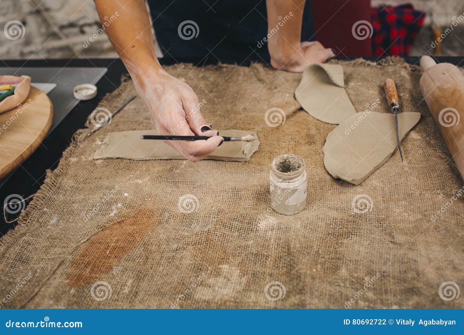 Pottering Process.Dirty Hands Creating Dishes Stock Photo - Image of ...