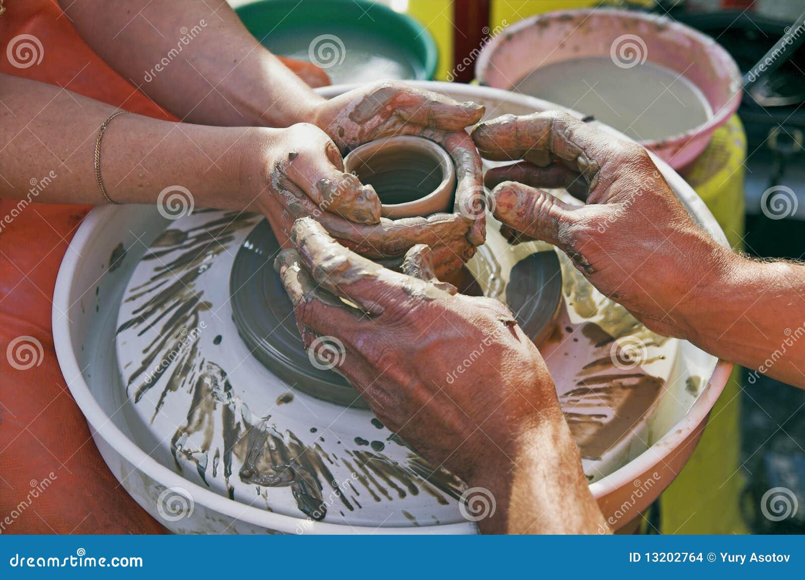 Potters Hands Guiding Woman S Hands Stock Photo Image of learn