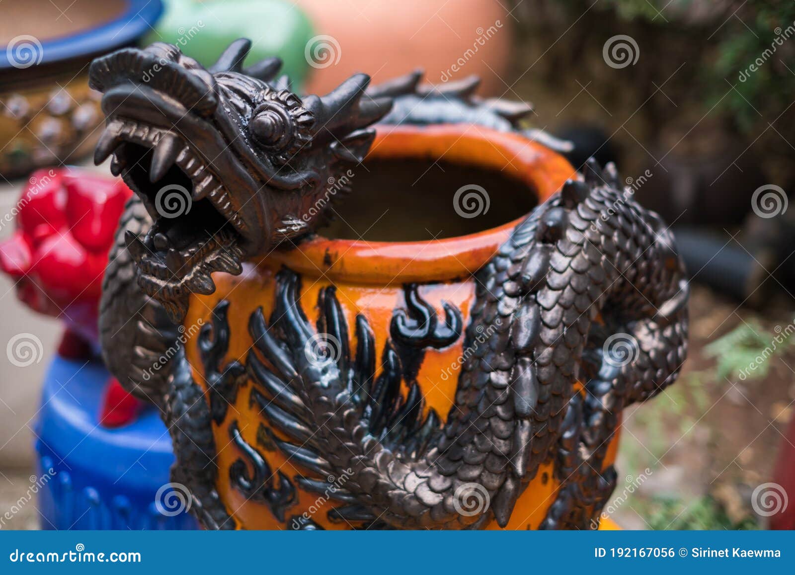 Pottery Ceramic Dragon. this is a Work of Art in Clay Sculpture Stock