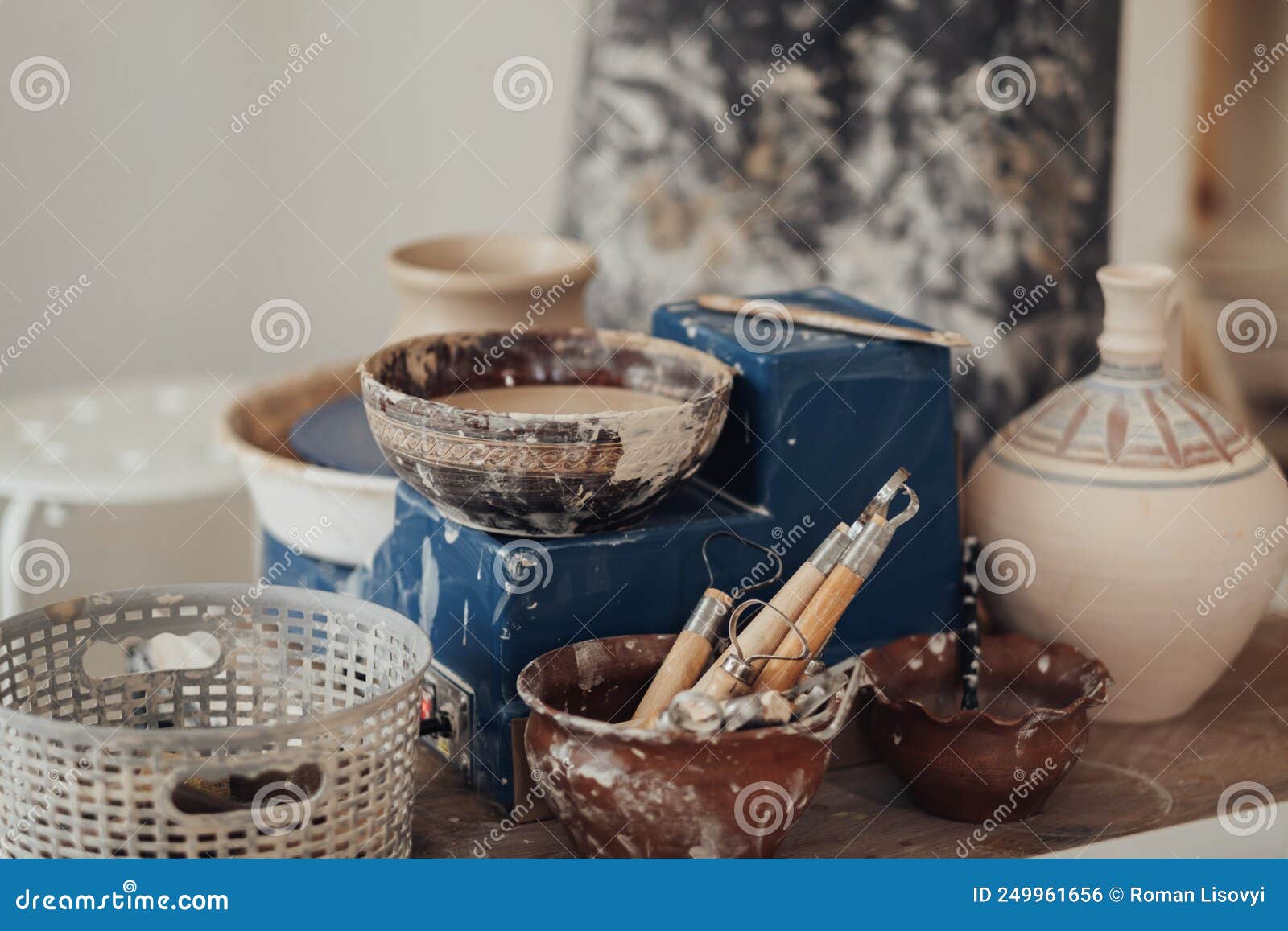 Pottery Master Accessories, Potter Tools in the Ceramic Studio Stock