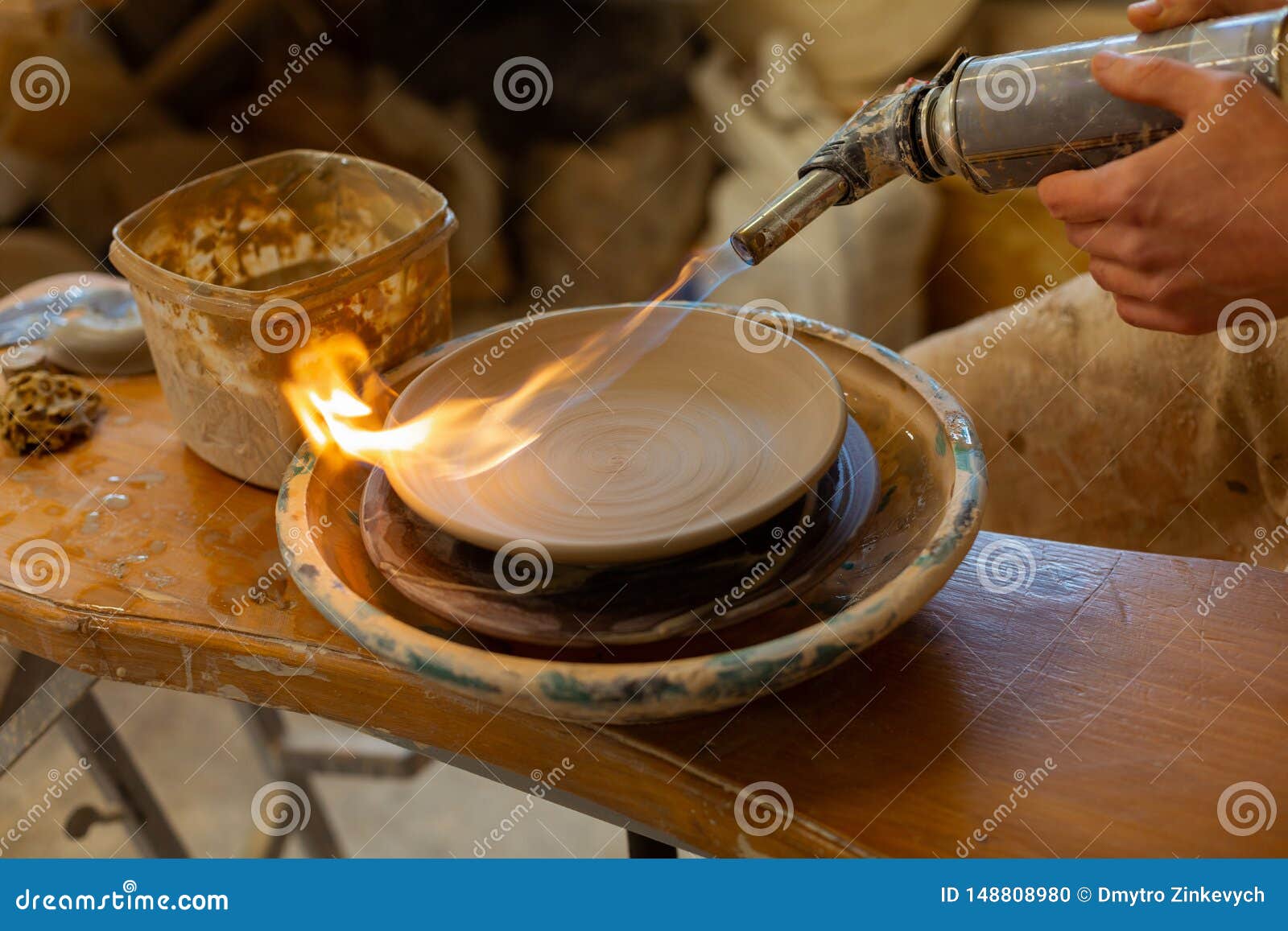 Pottery Master Baking Clay Plate with Special Apparat Stock Photo - Image  of apron, baking: 148808980