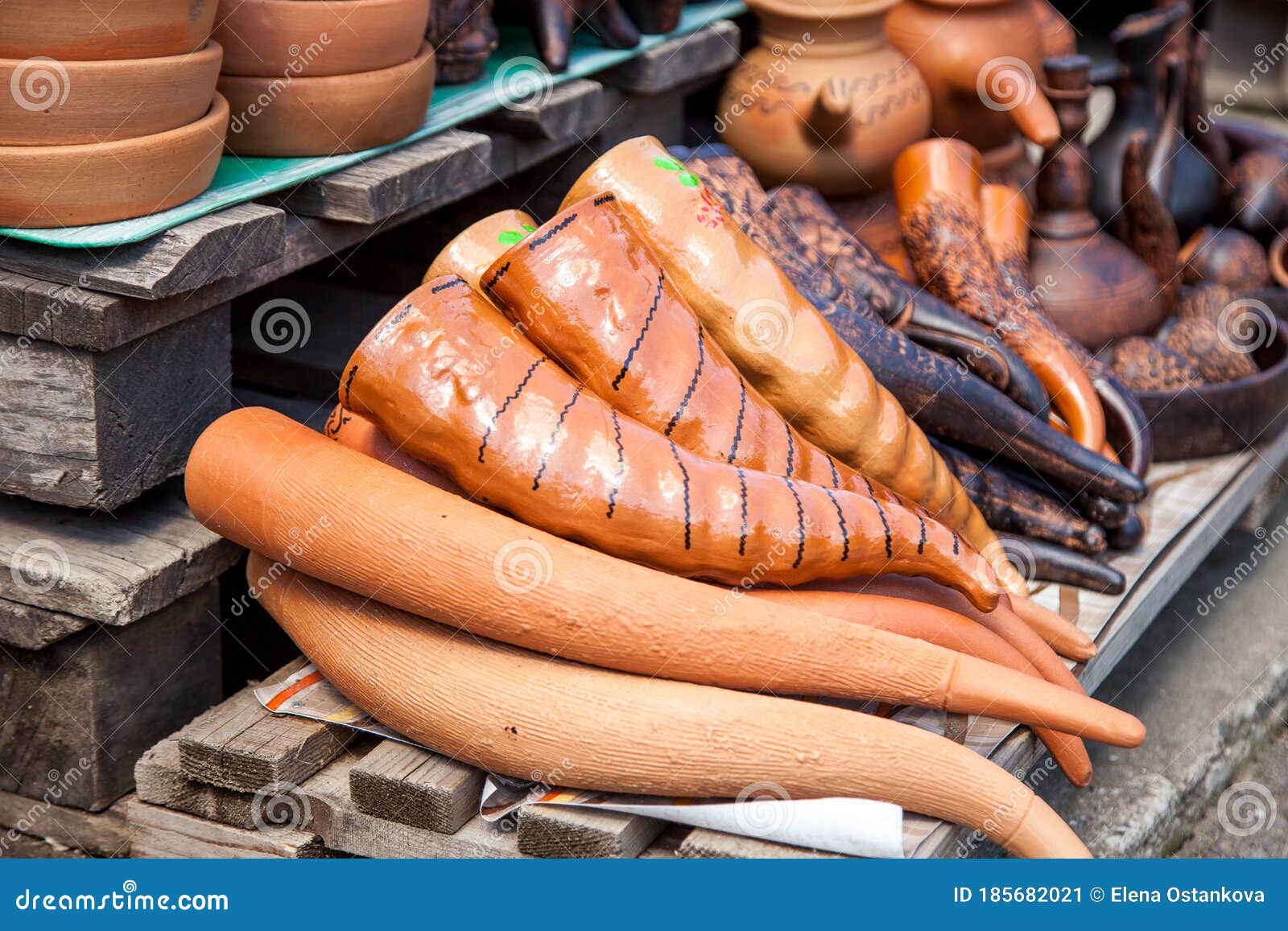 Pottery in the store stock image. Image of tourism, craft 185682021