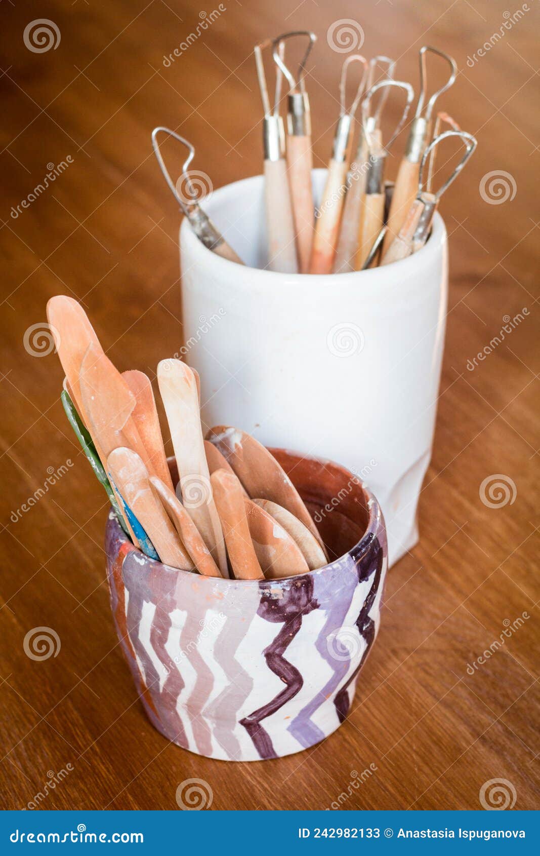 Pottery Studio Equipment. Wooden Modeling Tools Set. Ribs, Loop, Wire